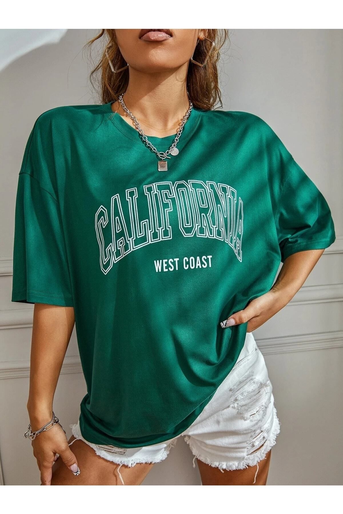 CLAYES-Μπλουζάκι California W.c - Κοντομάνικο μπλουζάκι με πράσινο στάμπα Oversize Crew Neck 6