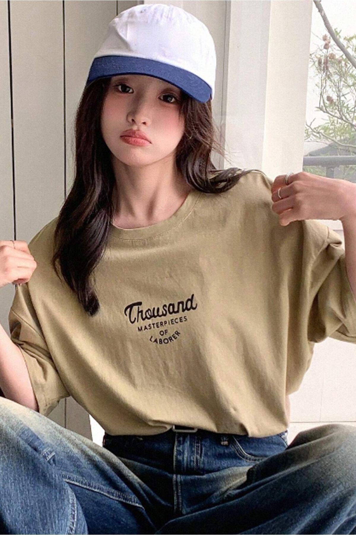 CLAYES Thousand Süprem T-Shirt - Beyaz Baskılı Oversize Bisiklet Yaka Kısa Kol Tişört görsel 2