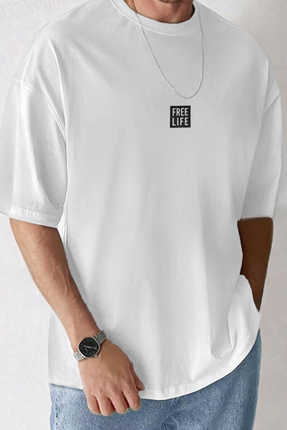 CLAYES-Tricou cu imprimeu alb oversize Free Life - Tricou cu mânecă scurtă cu decolteu și confortabil 1