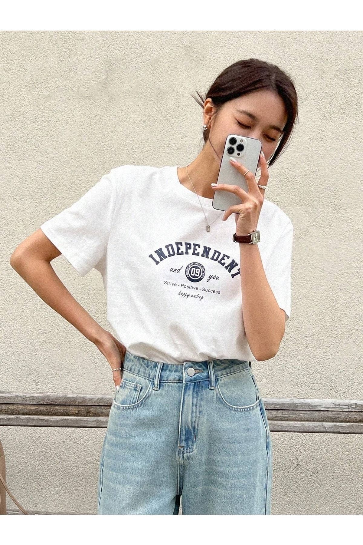 CLAYES-Tricou Independent - Mânecă scurtă cu mânecă scurtă supradimensionată cu imprimeu alb 6