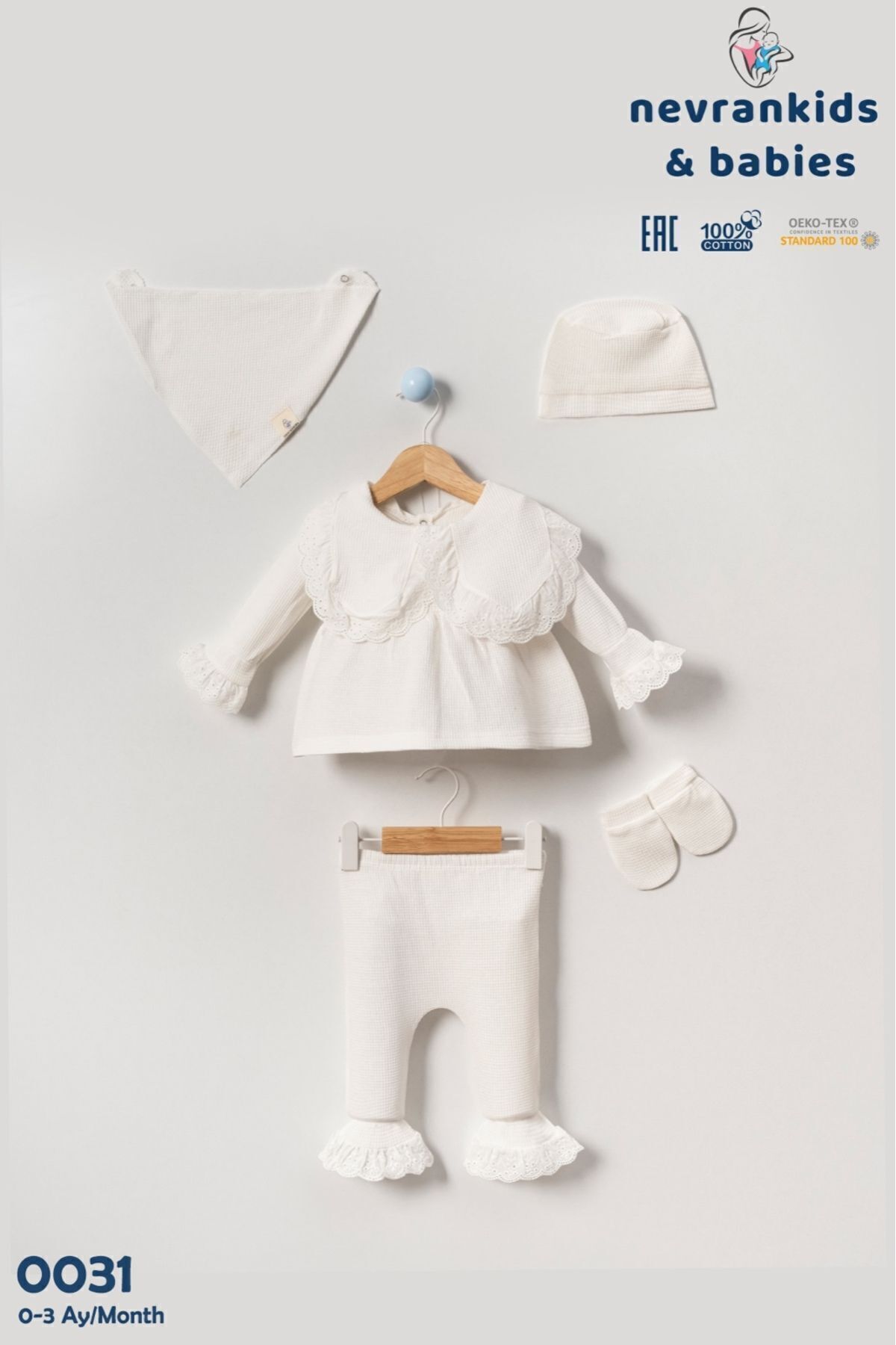 nevrankids Kız Bebek Fistolu Hastane Çıkışı 5'Li Yeni Doğan Seti 0-3 Ay fotoğrafı 3 (önizleme)