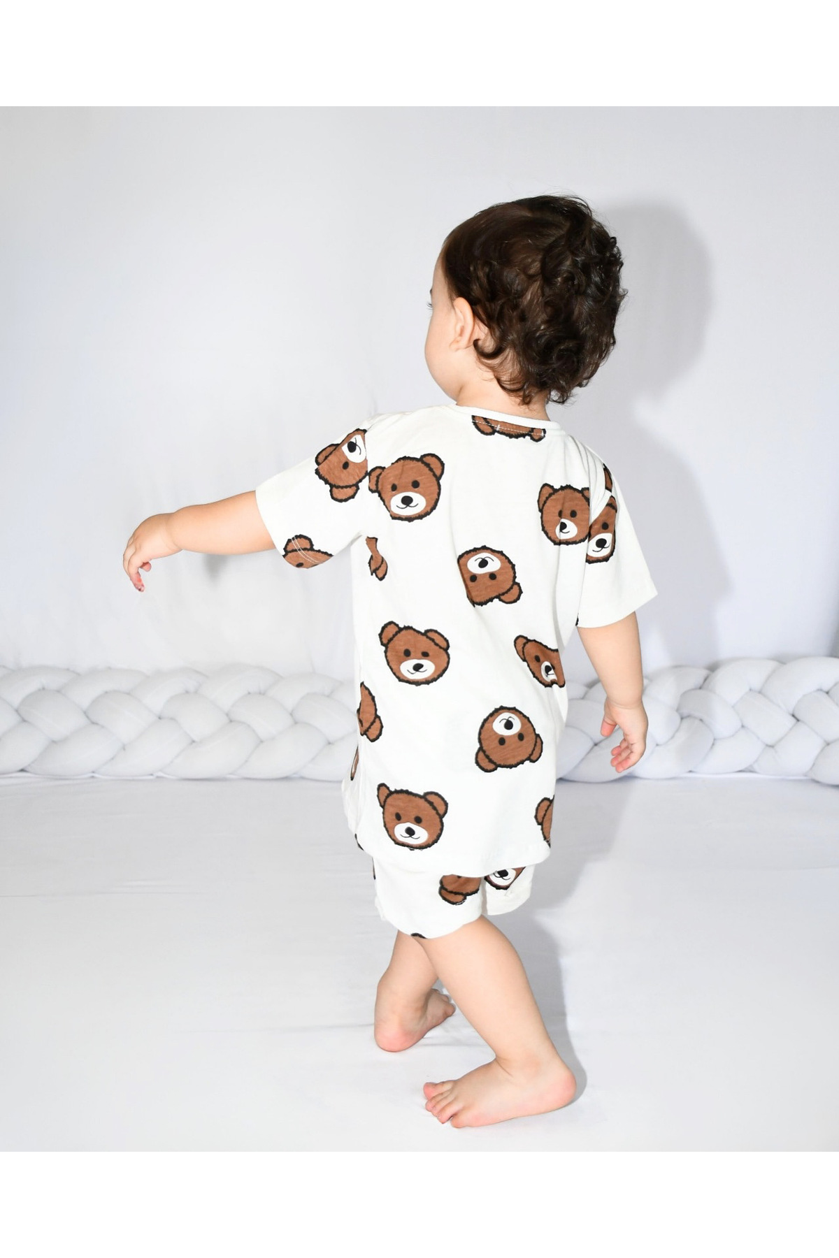 Drop Kids Bebek Pijama Takımı Kısakol Şort Ayıcık Desen %100 Pamuk Yenidoğam fotoğrafı 2 (önizleme)