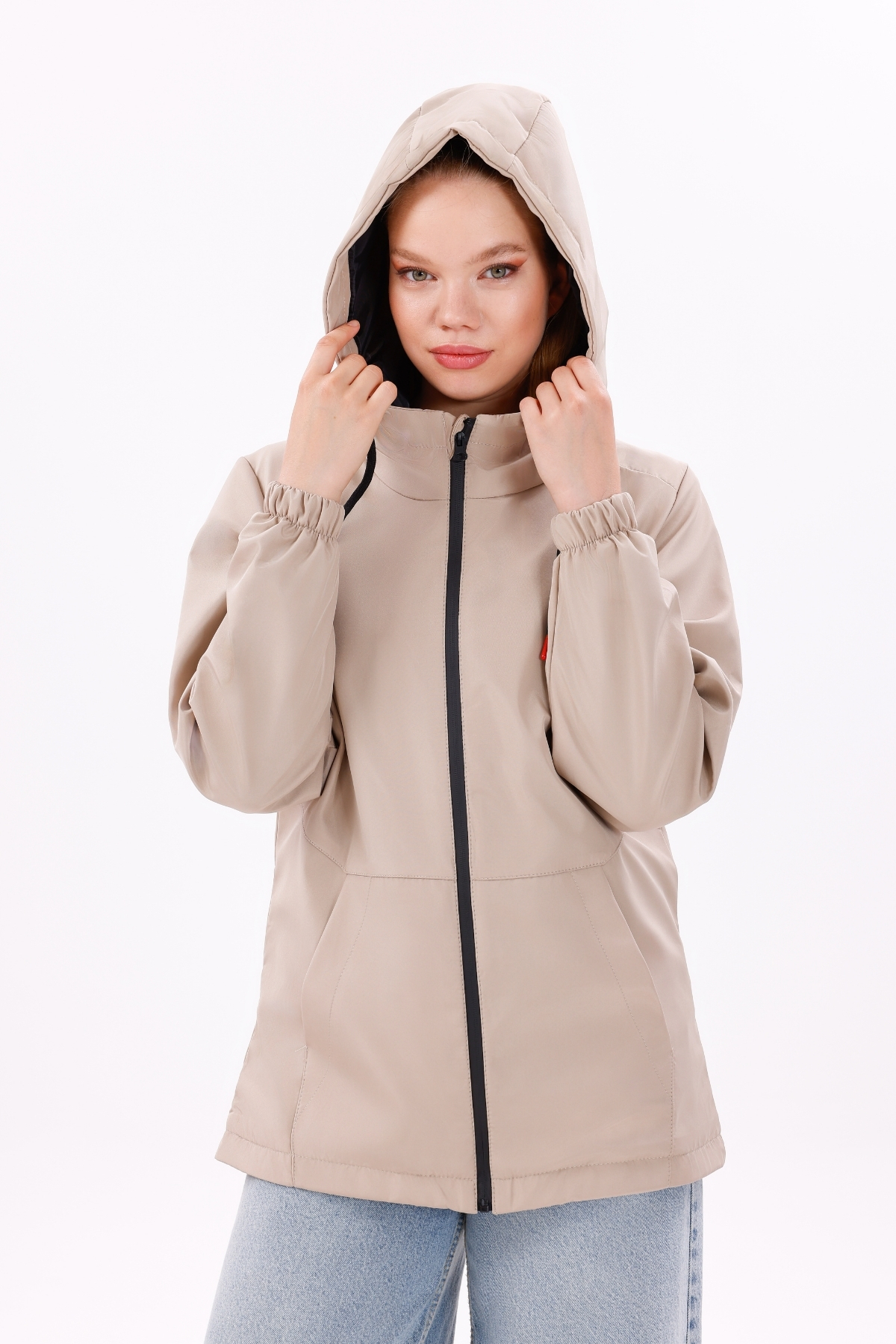 freemen  Kadın Taş Su Geçirmez Ve Rüzgara Dayanıklı Astarlı Kapüşonlu Yağmurluk - Rüzgarlık - Görsel 4