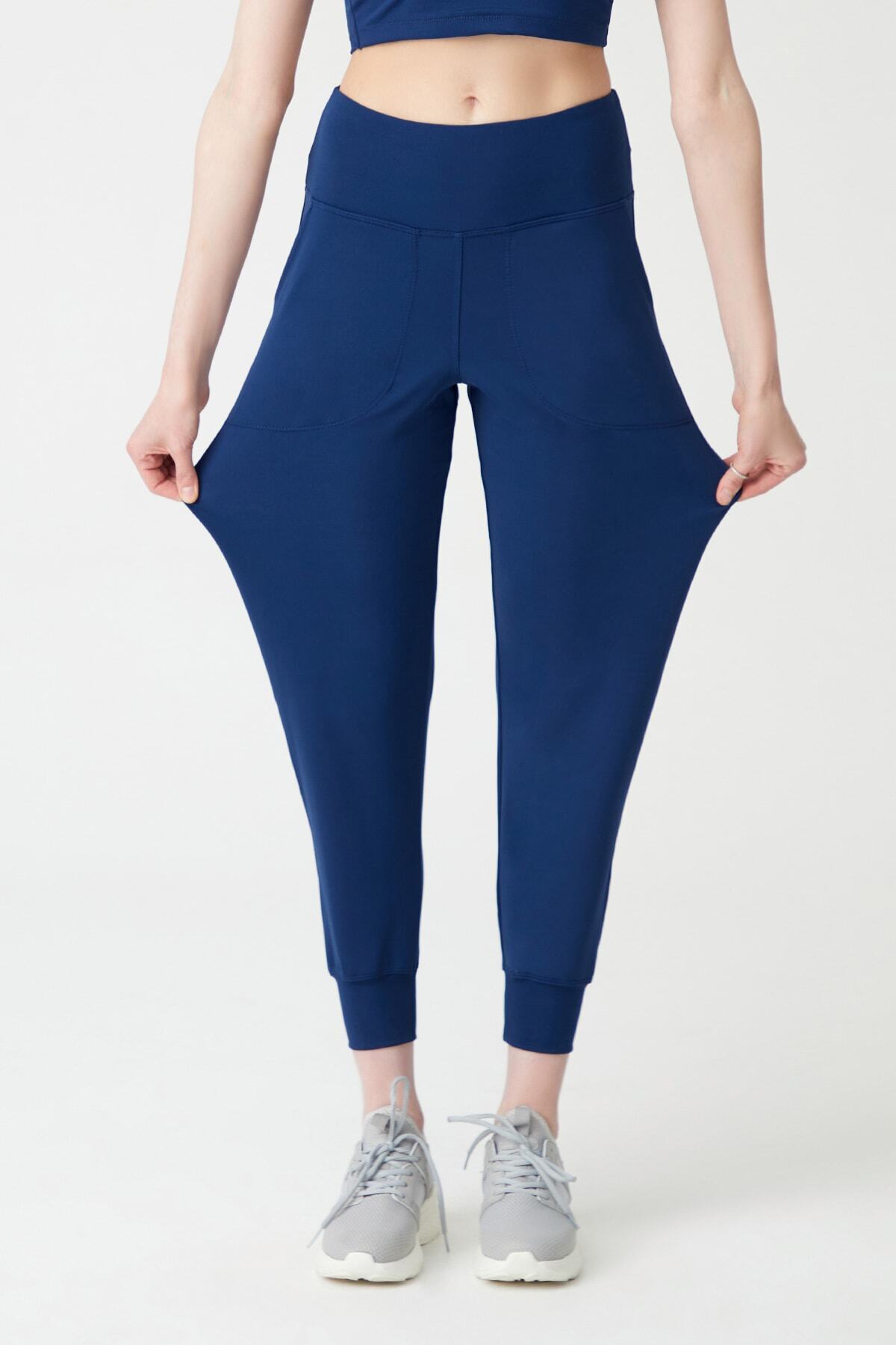Los Ojos-Marineblaue Jogginghose mit hoher Taille für Damen 4