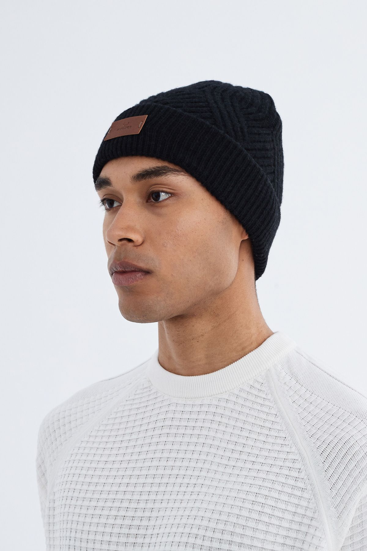Nordbron-Men's Black Print Soft Knitwear - Beanie Textured, Stretchy and Double Fold Winter Tukerna 2
