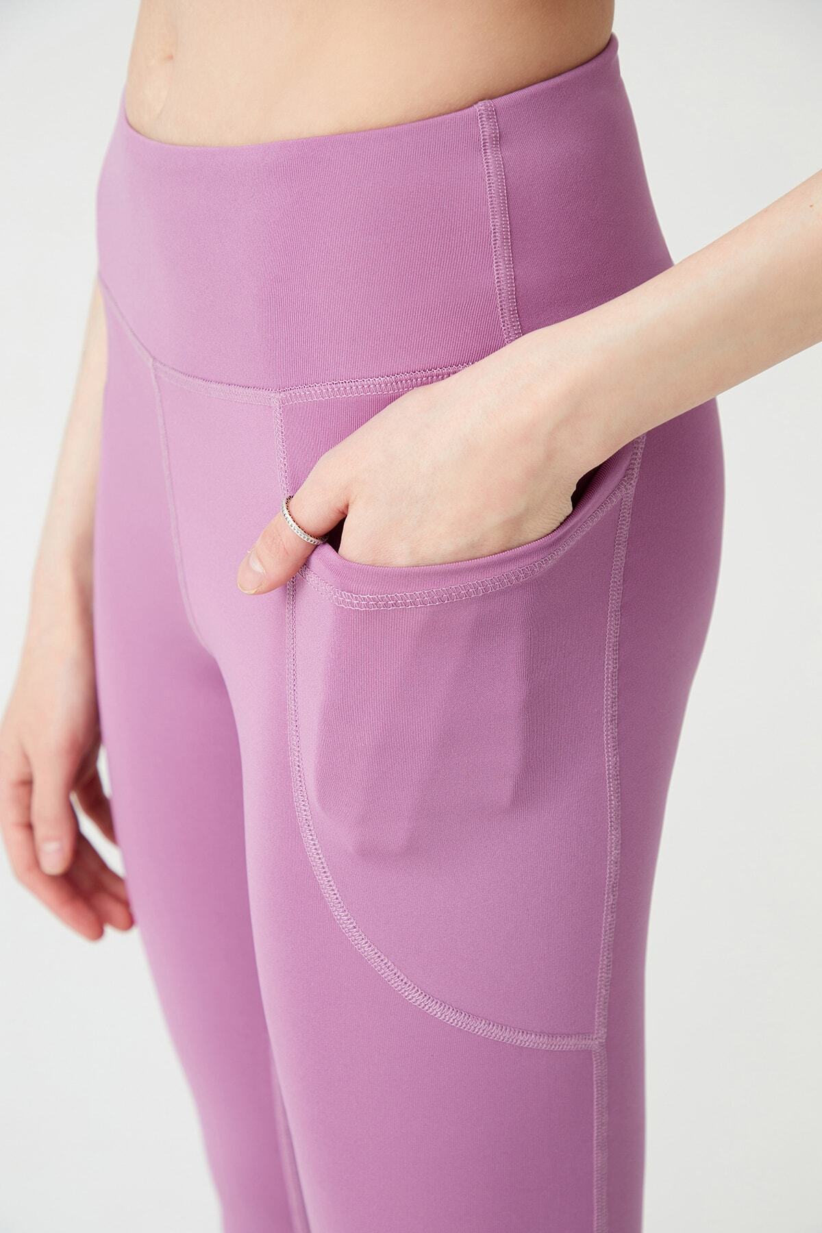 Los Ojos  Kadın Lavanta Yüksek Bel Toparlayıcı Çift Cepli Ispanyol Paça Tayt Bootcut - Görsel 5