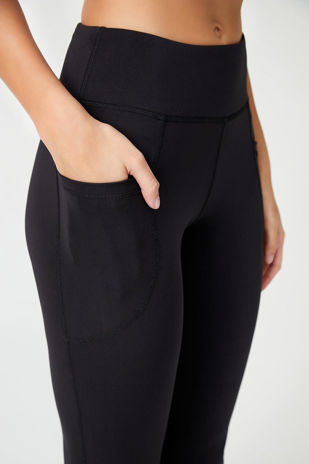 Los Ojos  Kadın Siyah Yüksek Bel Toparlayıcı Çift Cepli Ispanyol Paça Tayt Bootcut - Görsel 4