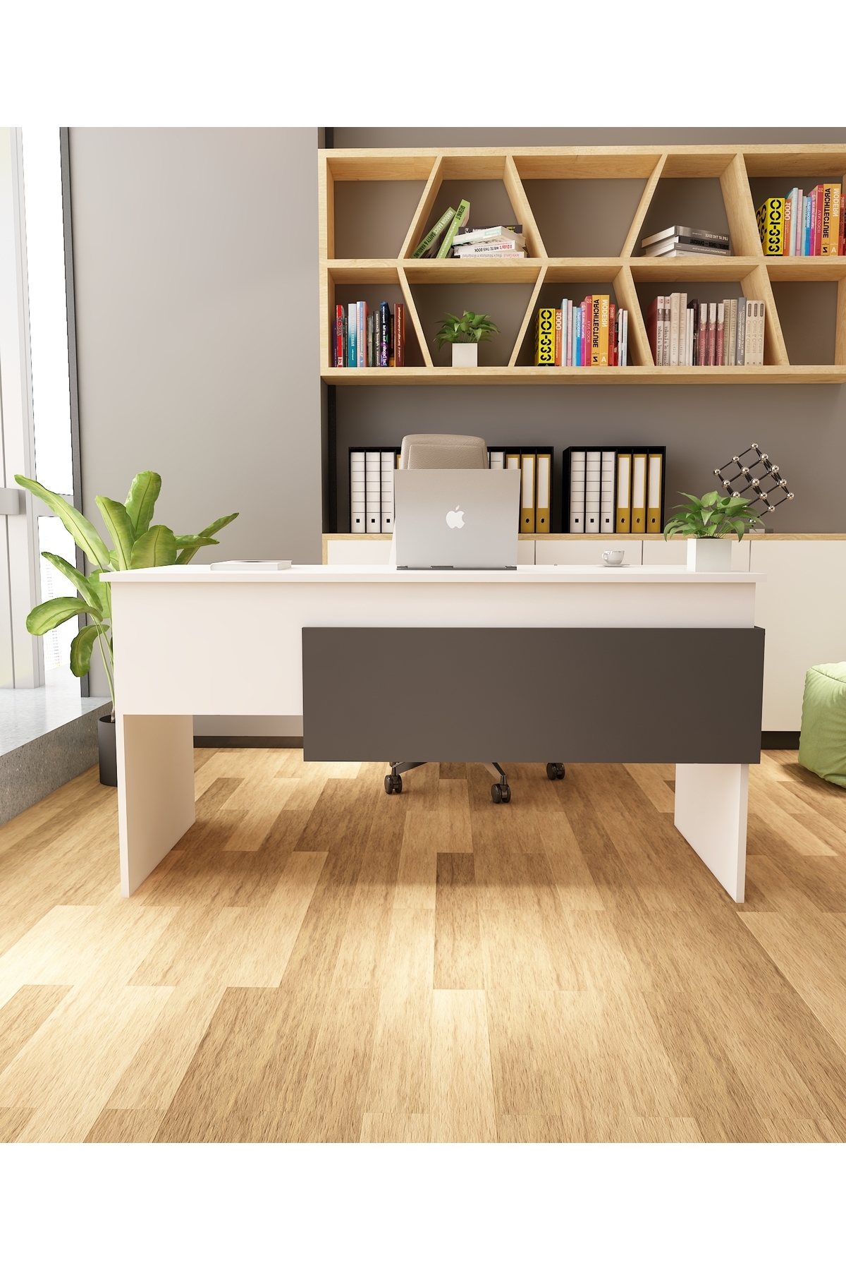 Karen 60x144 Çalışma Masası Ofis Masası Bilgisayar Masası| Beyaz - Antrasit 3