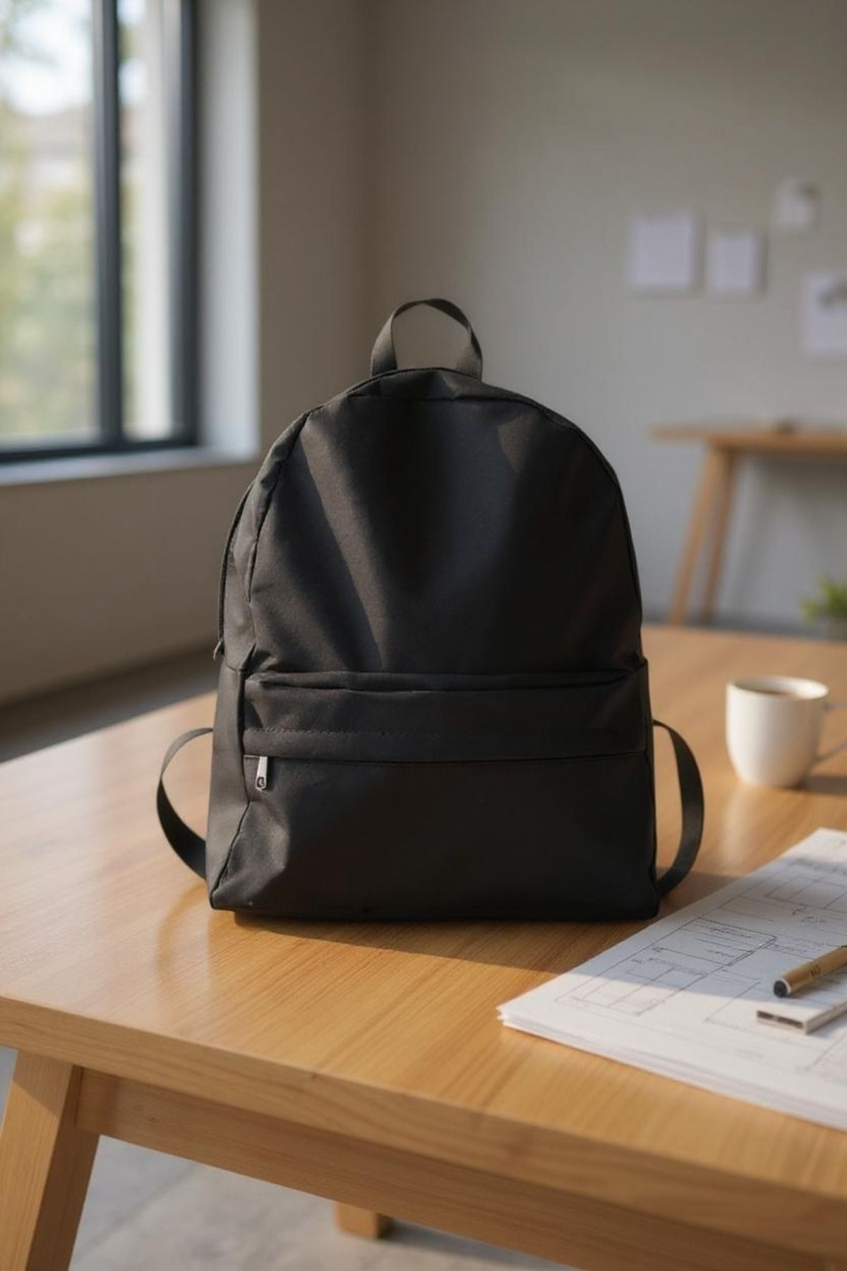 DERKADESİGN-Plain Black Daily Travel Course Backpack Plain Black Daily Travel Course Backpack 1