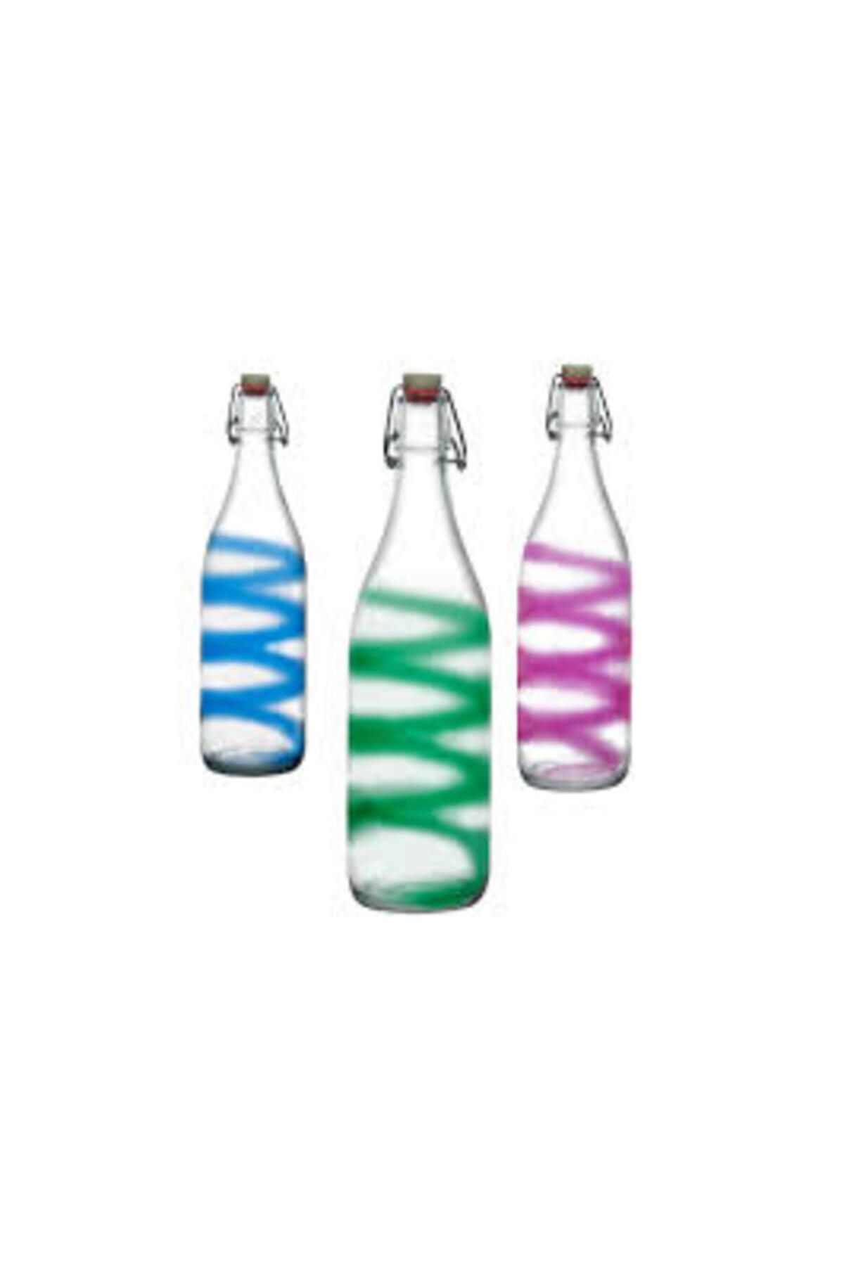 Paşabahçe-80326 Basic Glass Bottle with Lid 1 L Fuchsia Pattern 2
