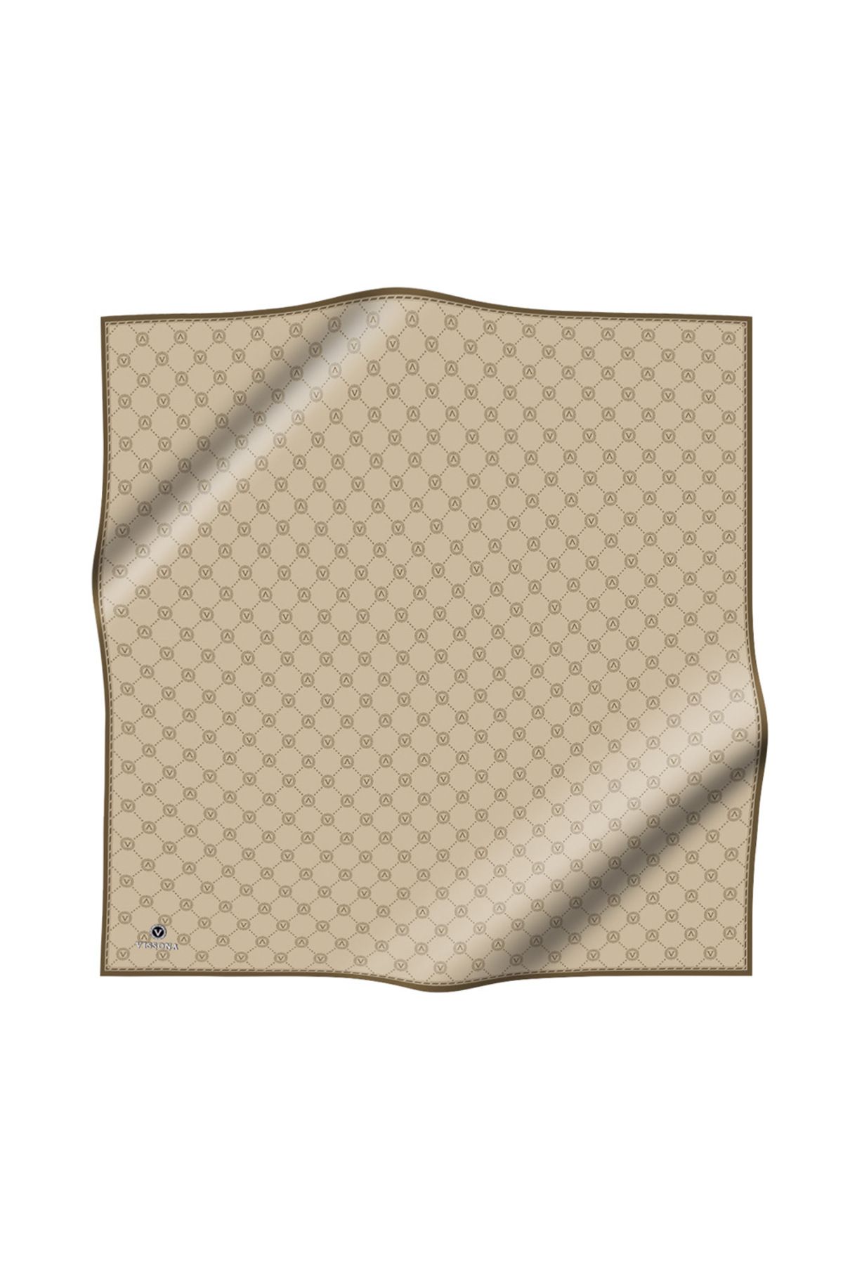 Vissona-Μπεζ Μονόγραμμα με μοτίβο 100% Twill 90x90 Κασκόλ - Ράψιμο στο χέρι 2