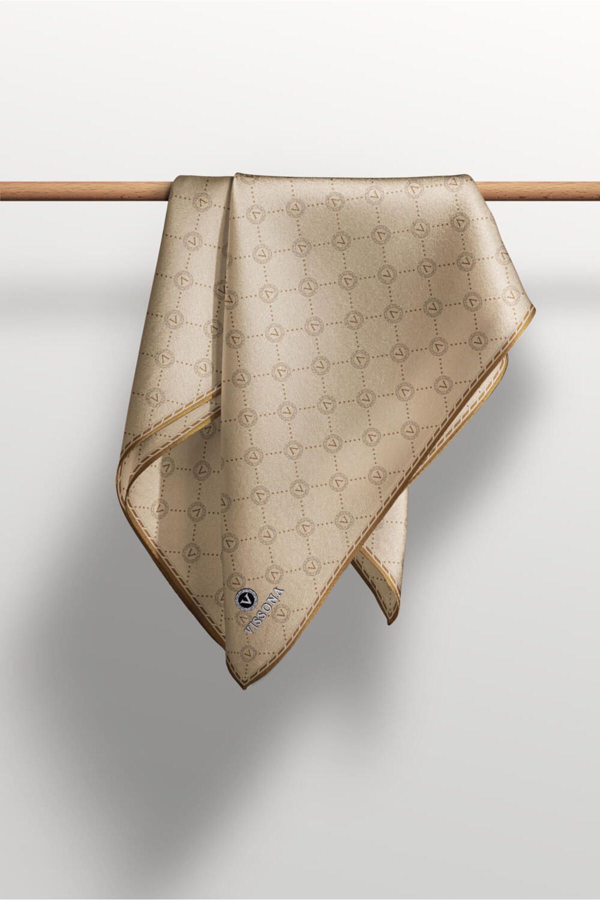 Vissona-Μπεζ Μονόγραμμα με μοτίβο 100% Twill 90x90 Κασκόλ - Ράψιμο στο χέρι 4