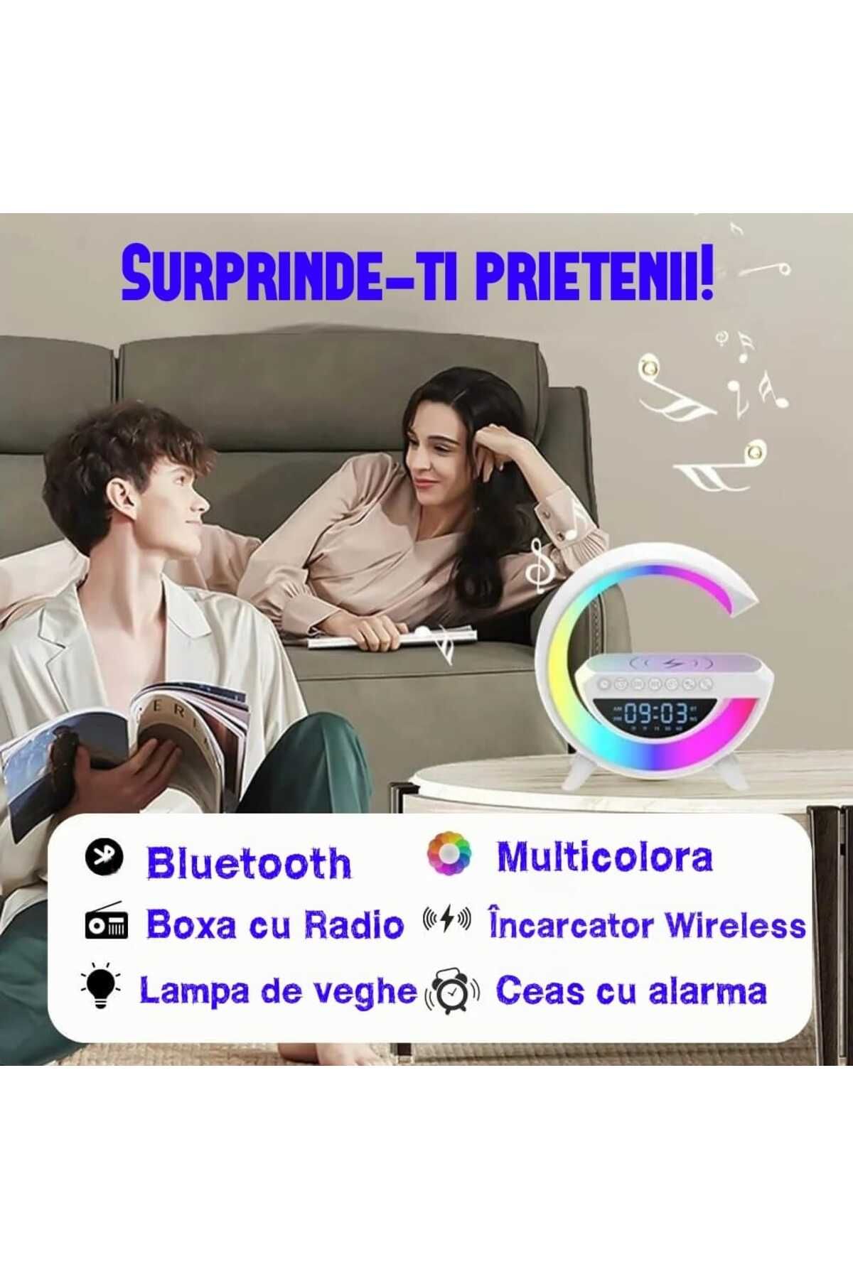 DIGIMAT STORE-Multifunctional Digital Smart Clock 6 in 1, incarcare, Bluetooth, veghe, alarma, Boxa, LED RGB 2