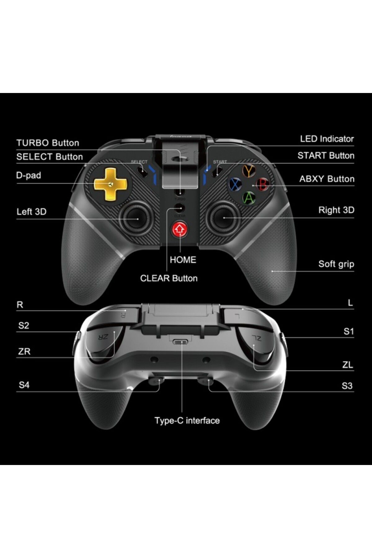ipega-Gamepad controller Wireless Gold Warrior 2.4G, Android and IOS, 6 inch Smartphone support 9