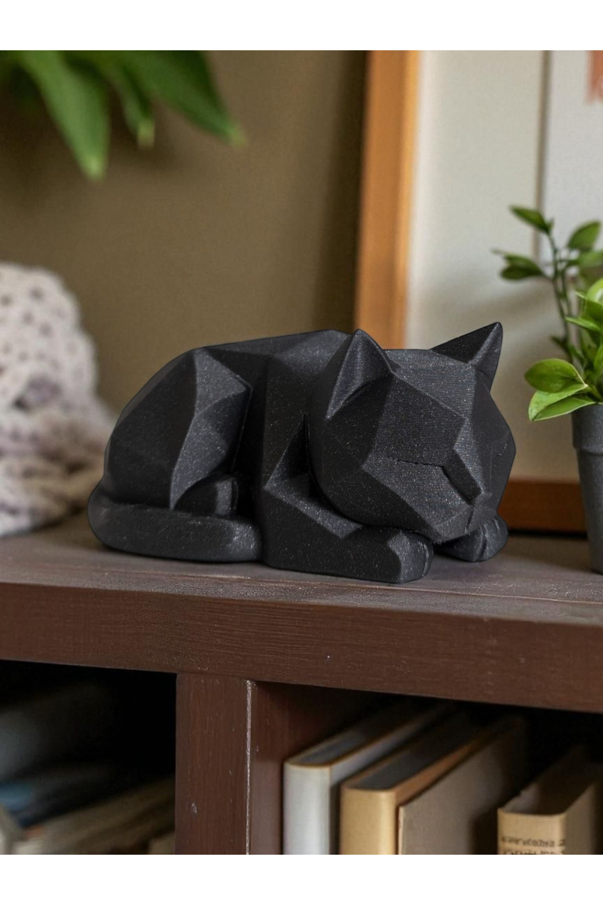 لطيف منخفض بولي في انتظار القط الشكل | تمثال قطة بسيط وأشياء تزيين المنزل