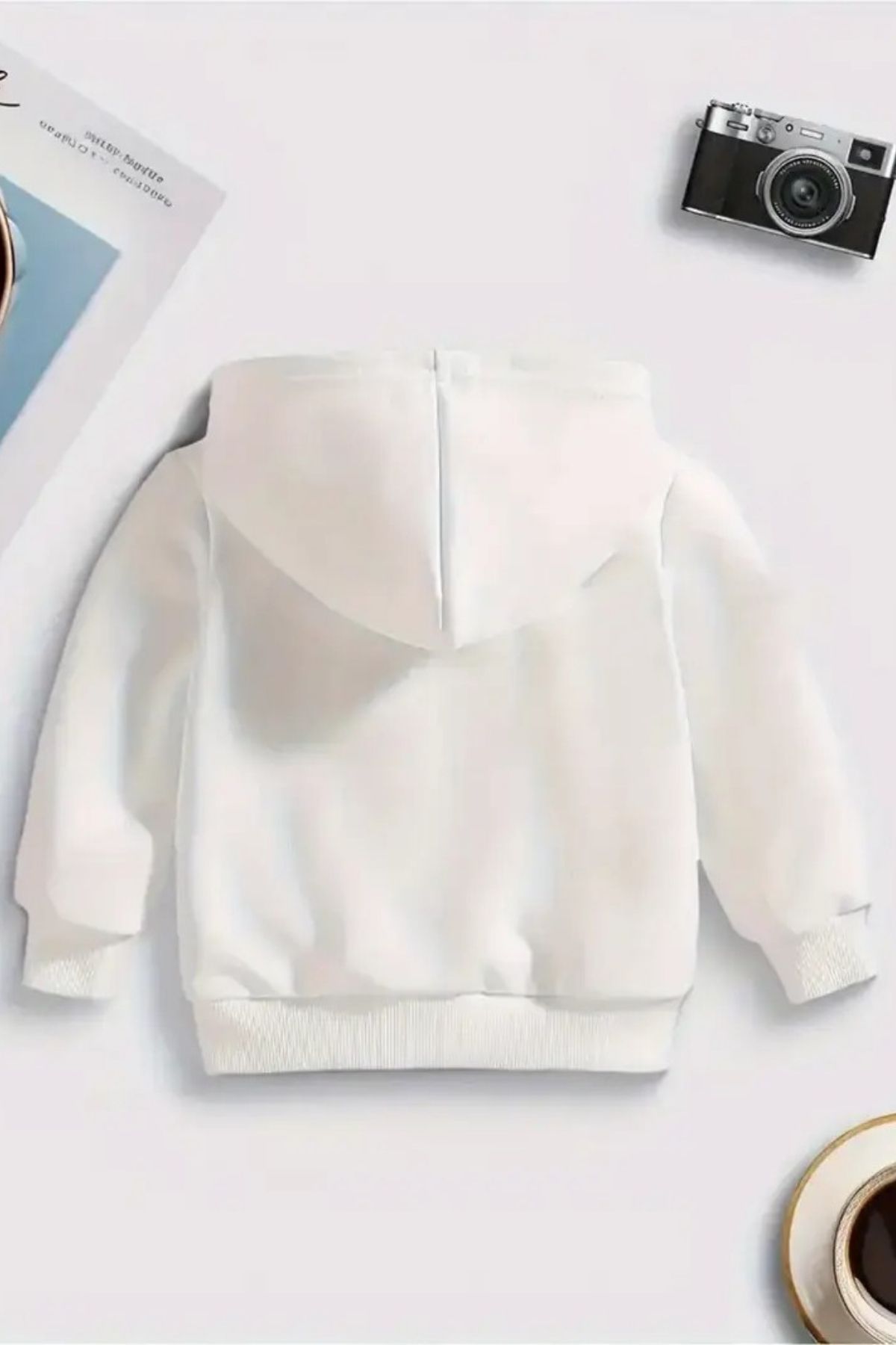 VBSVİBES-Children's White Hooded Sweatshirt – Yaris Car Printed, Thick Fabric with Embossed 2