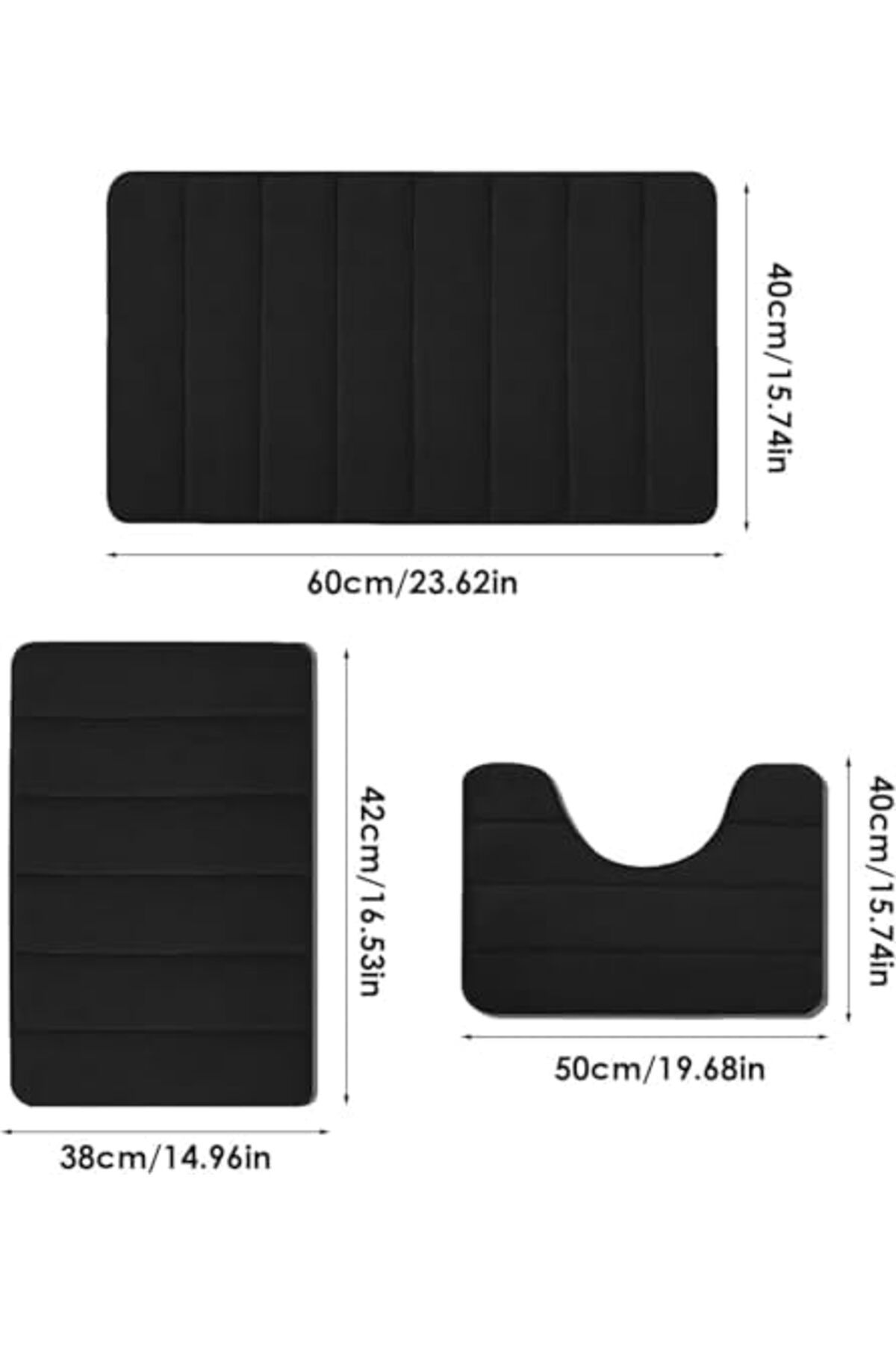 SUKILO-Bathroom Memory Foam Bath Mat Set, 3-Piece Non-Slip Rugs with U-Shaped Toilet Mat, Machine Wa 5