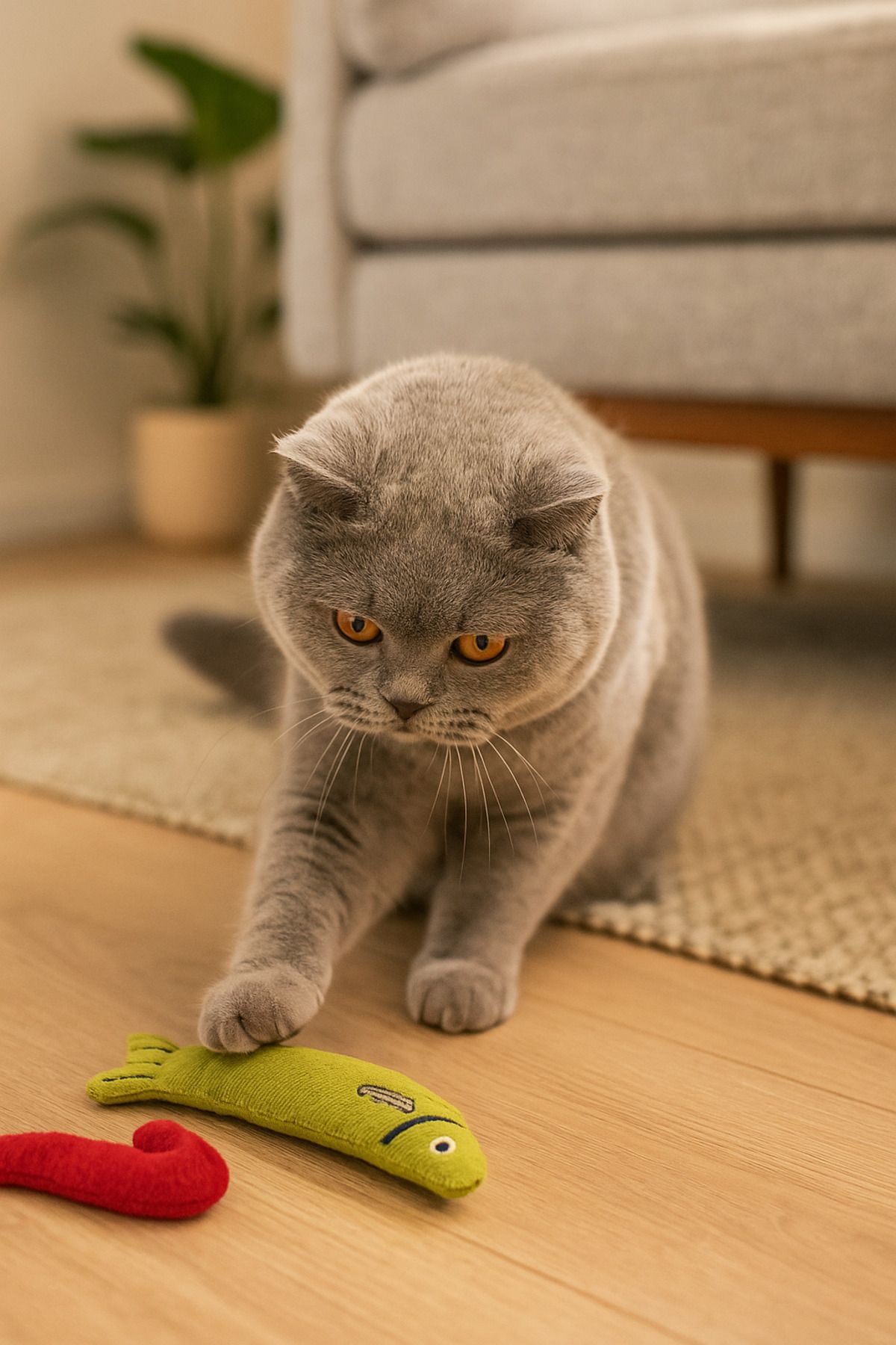 Lazy Paws-Cat Toy Interactive with Catnip and Bell, Stress Reliever, Relaxing Playmate - Green Fish 3