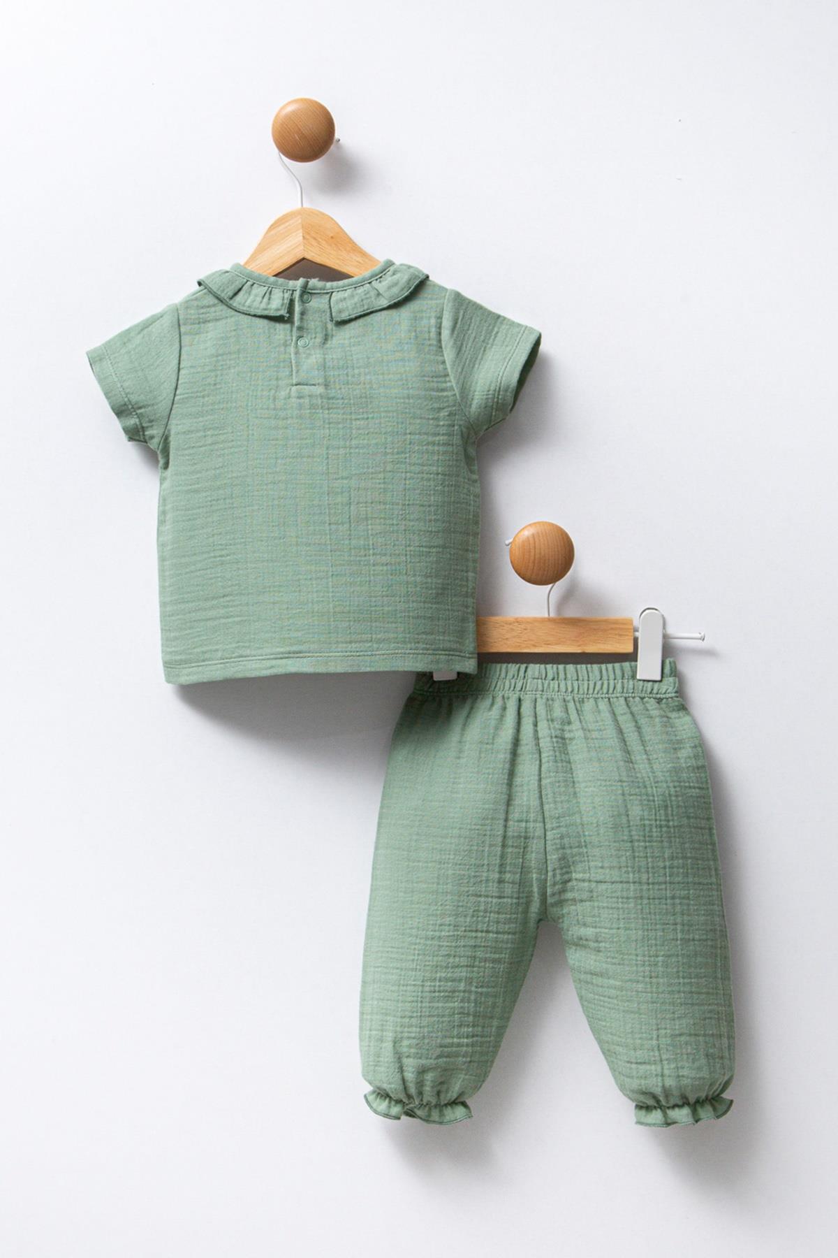 U.S. Polo Assn. U.S. Polo Assn. Müslin Kumaş Dokuma Yeşil Kız Bebek Alt Üst Takım fotoğrafı 2 (önizleme)