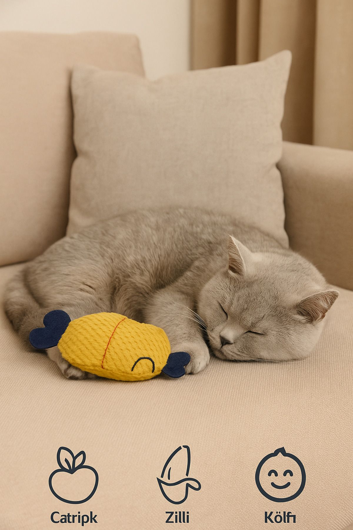 Lazy Paws-Cat Toy Interactive with Catnip and Bell, Stress Reliever, Relaxing Playmate - Yellow Fish 5