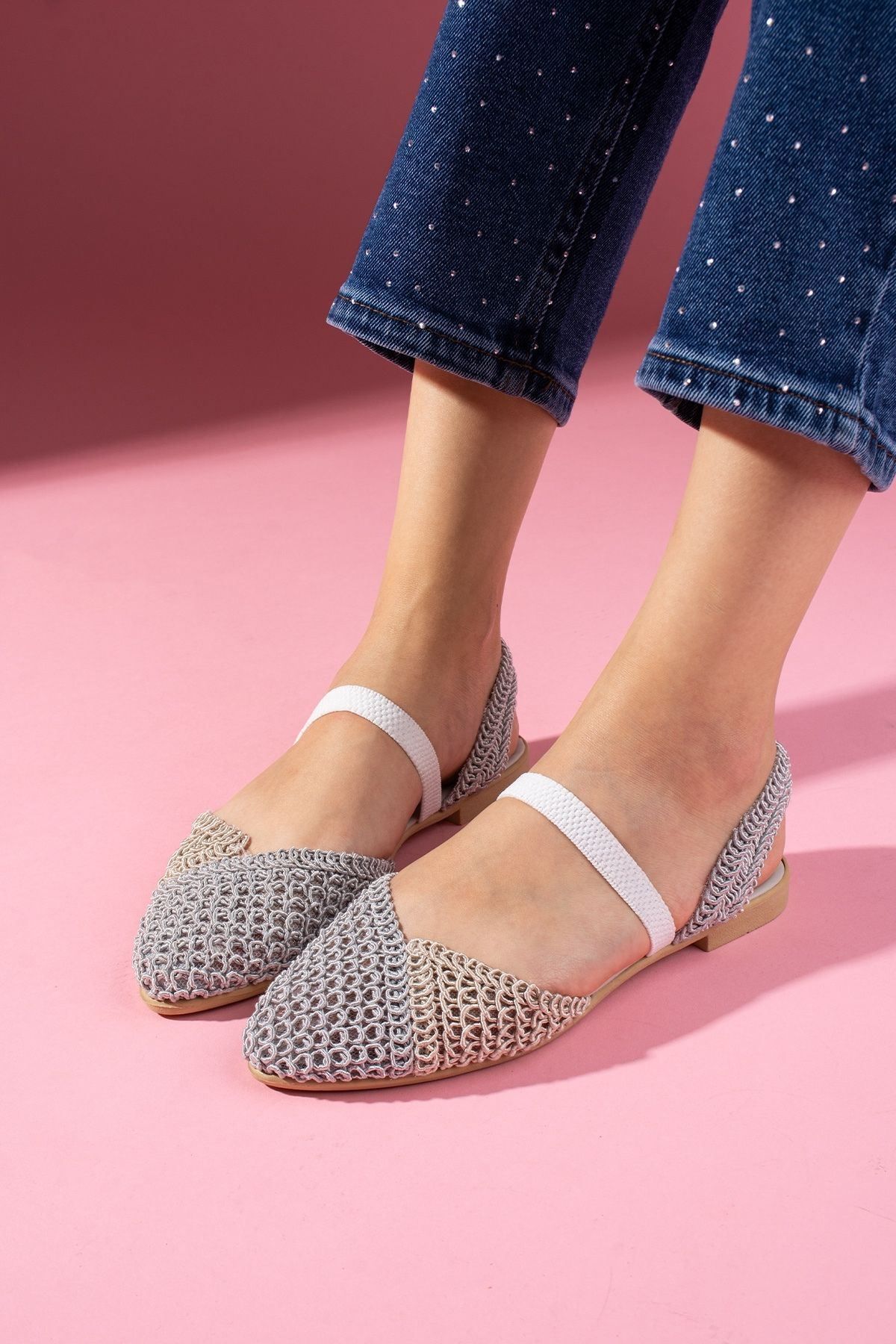 FUGA MODA-Finex Gray Mink Double Color Closed Front Knitwear Knitted Elastic Sandals 2