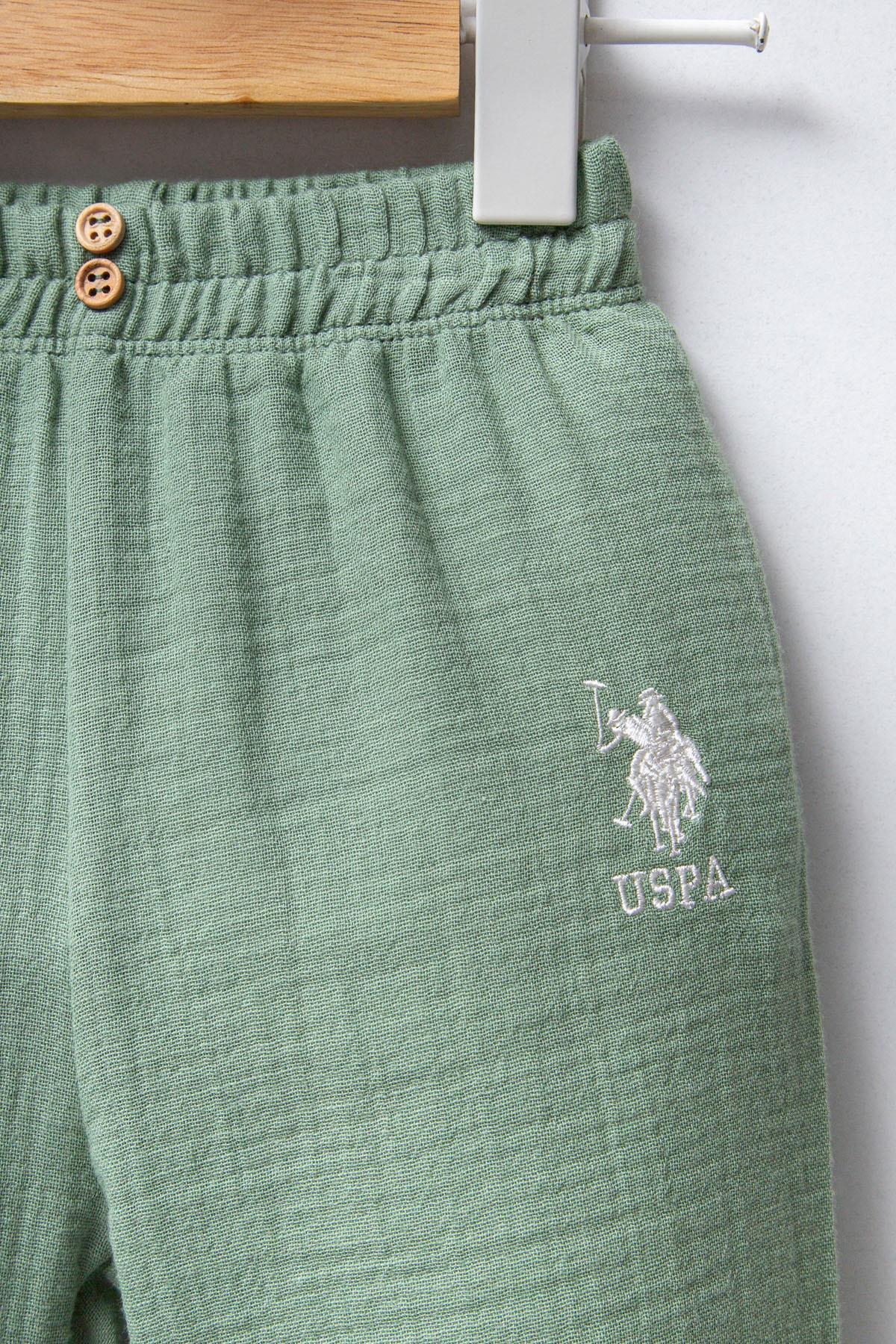 U.S. Polo Assn. U.S. Polo Assn. Müslin Kumaş Dokuma Yeşil Kız Bebek Alt Üst Takım fotoğrafı 3 (önizleme)