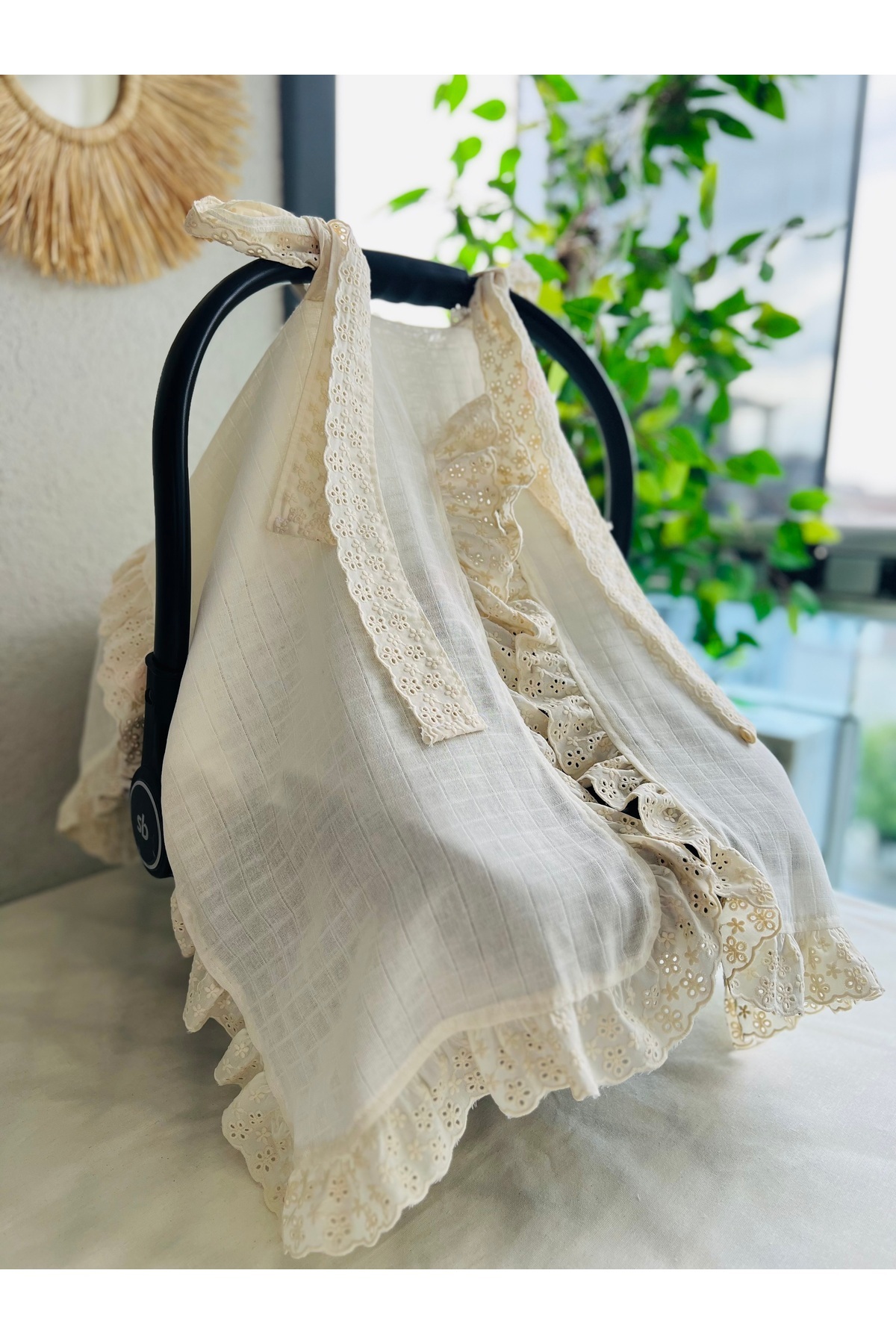 eyma home %100 pamuk tek kat muslin fisto fırfırlı puset örtüsü fotoğrafı 2 (önizleme)