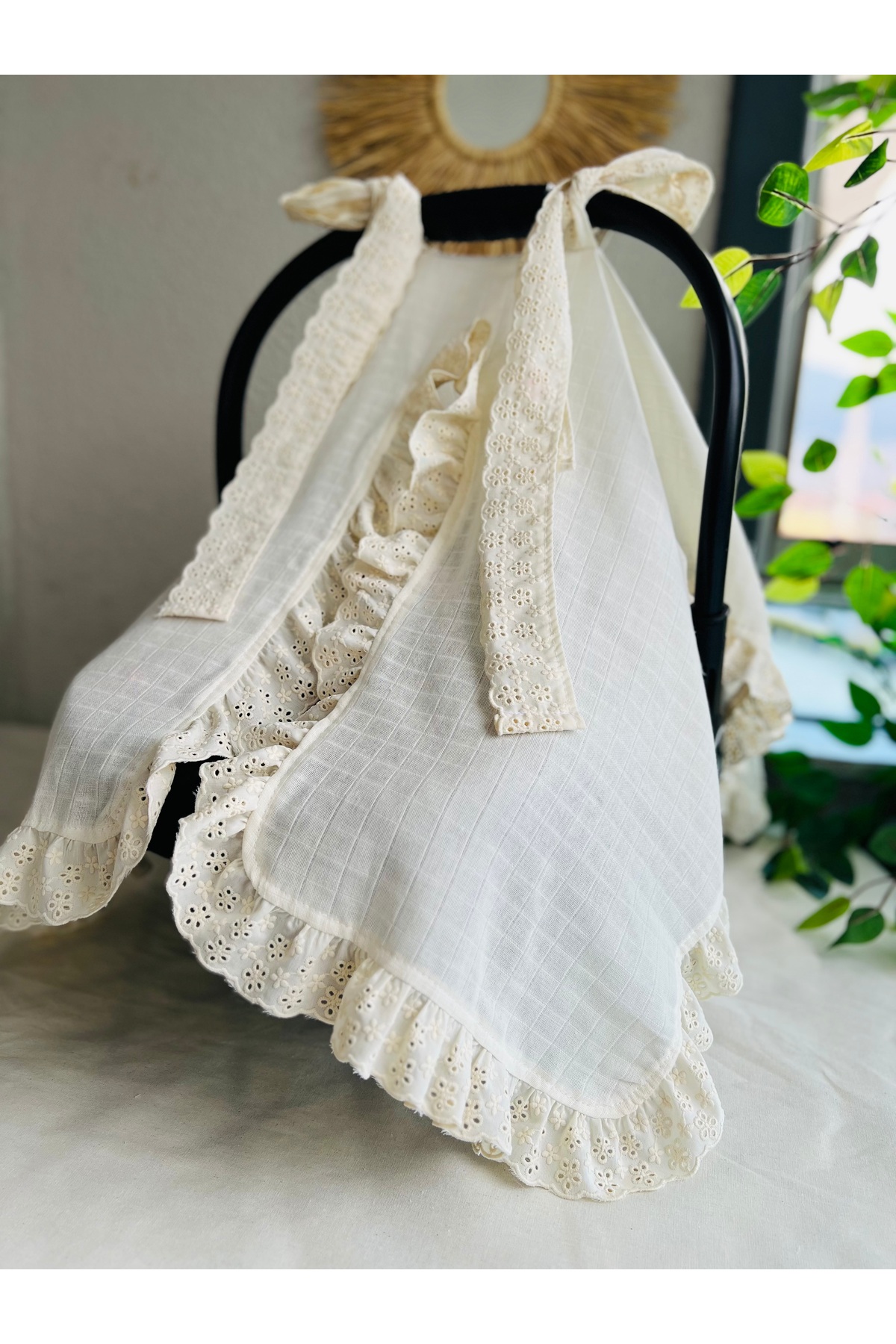 eyma home %100 pamuk tek kat muslin fisto fırfırlı puset örtüsü fotoğrafı 3 (önizleme)