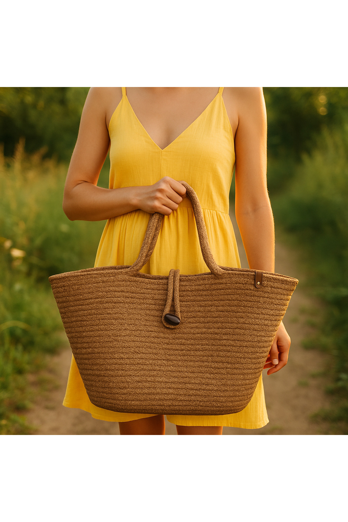 Efuliz Home Jüt Hasır Renk Plaj Çantası Günlük Kısa Saplı Omuz Çantası Handmade Doğal Trend Çanta görsel 2