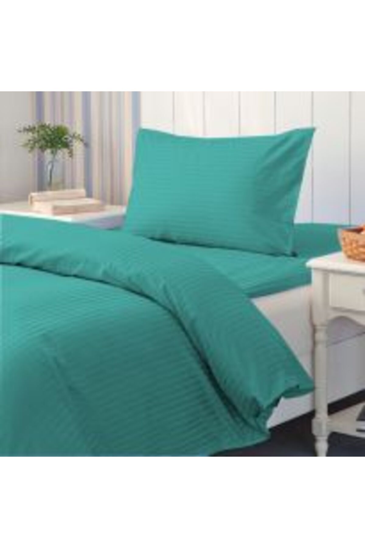 HomePuls-Bed Linen Set with Elastic Sheet, Damask Polycotton 1 cm Stripe, Yellow 4
