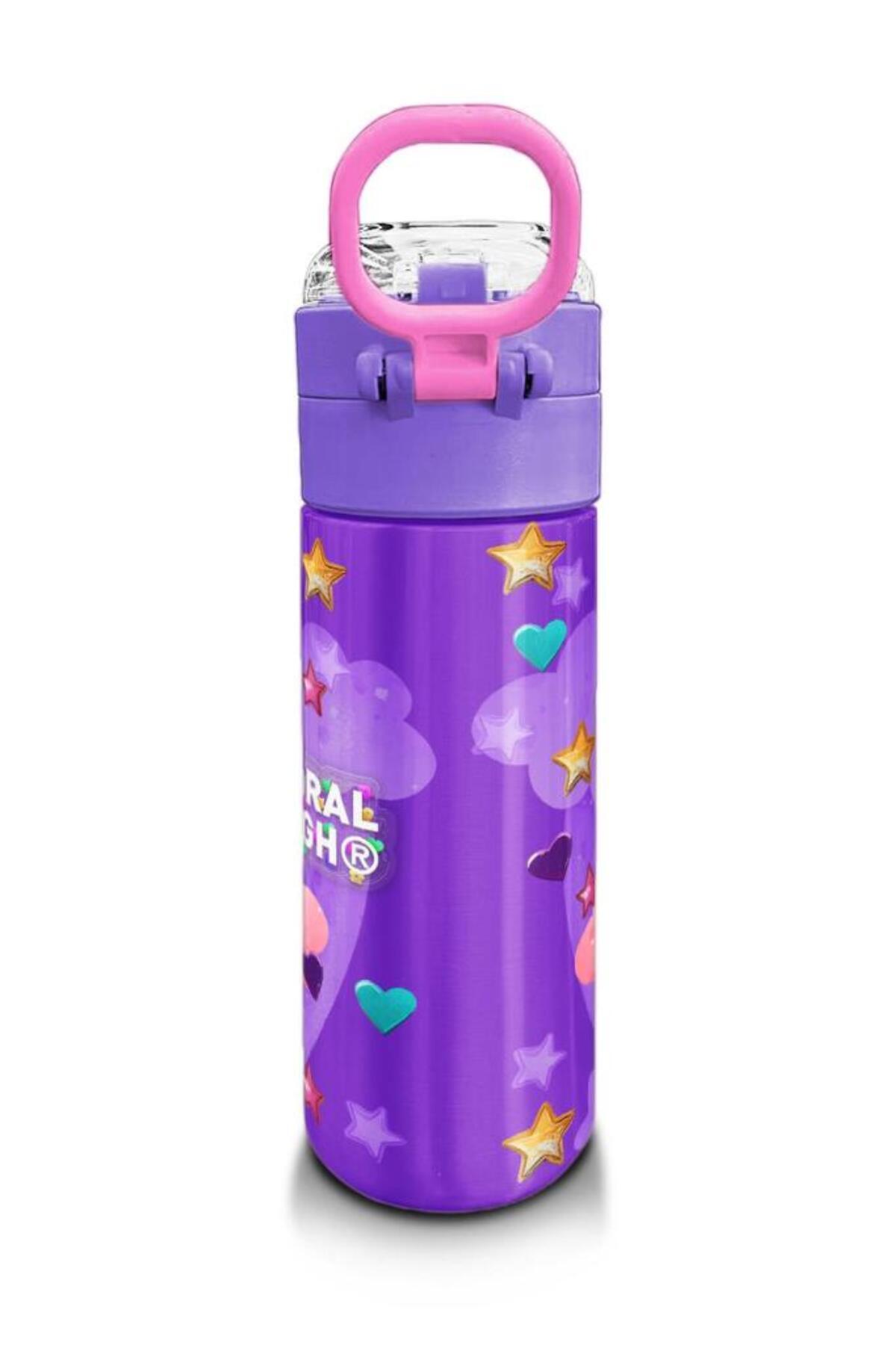 Kids Mor Pembe Unicorn Dondurma Desenli Pipetli ve Direkt İçim Çelik Termos 500 ml 31859