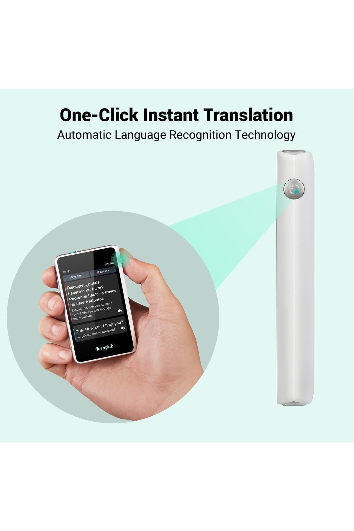 Fluentalk-جهاز الترجمة الفورية Timekettle T1 Mini مع بيانات عالمية لمدة عام واحد (أبيض) 5