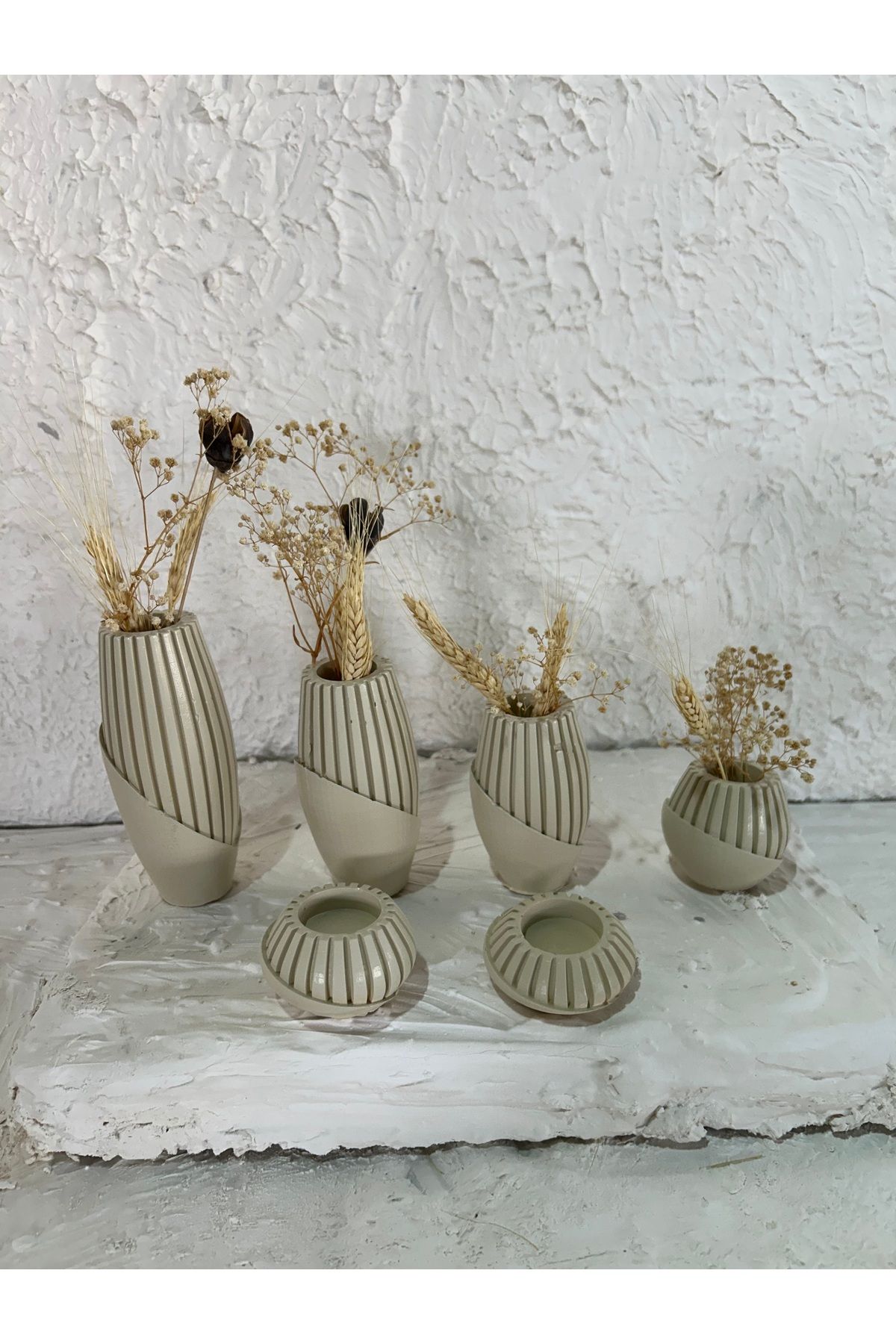 Zigzag Home-Decorative 6 Piece Bohemian Style Vase and Candle Holder Set, Sequential Size 4 Piece Vase Set with 2 Piece Candle Holder 3