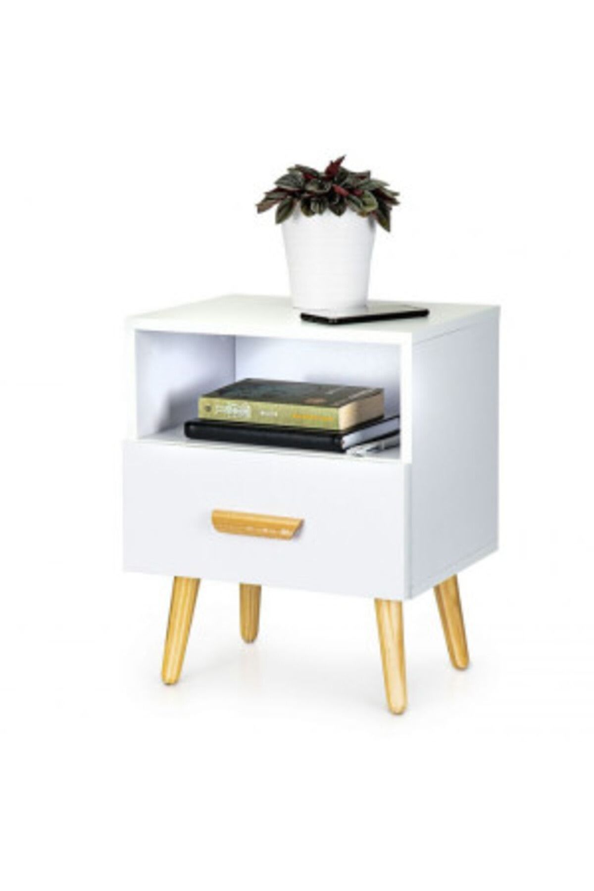 Modern home-Bedside table with drawer and storage compartment, 49 x 30 x 40 cm, Modern Home, white 7
