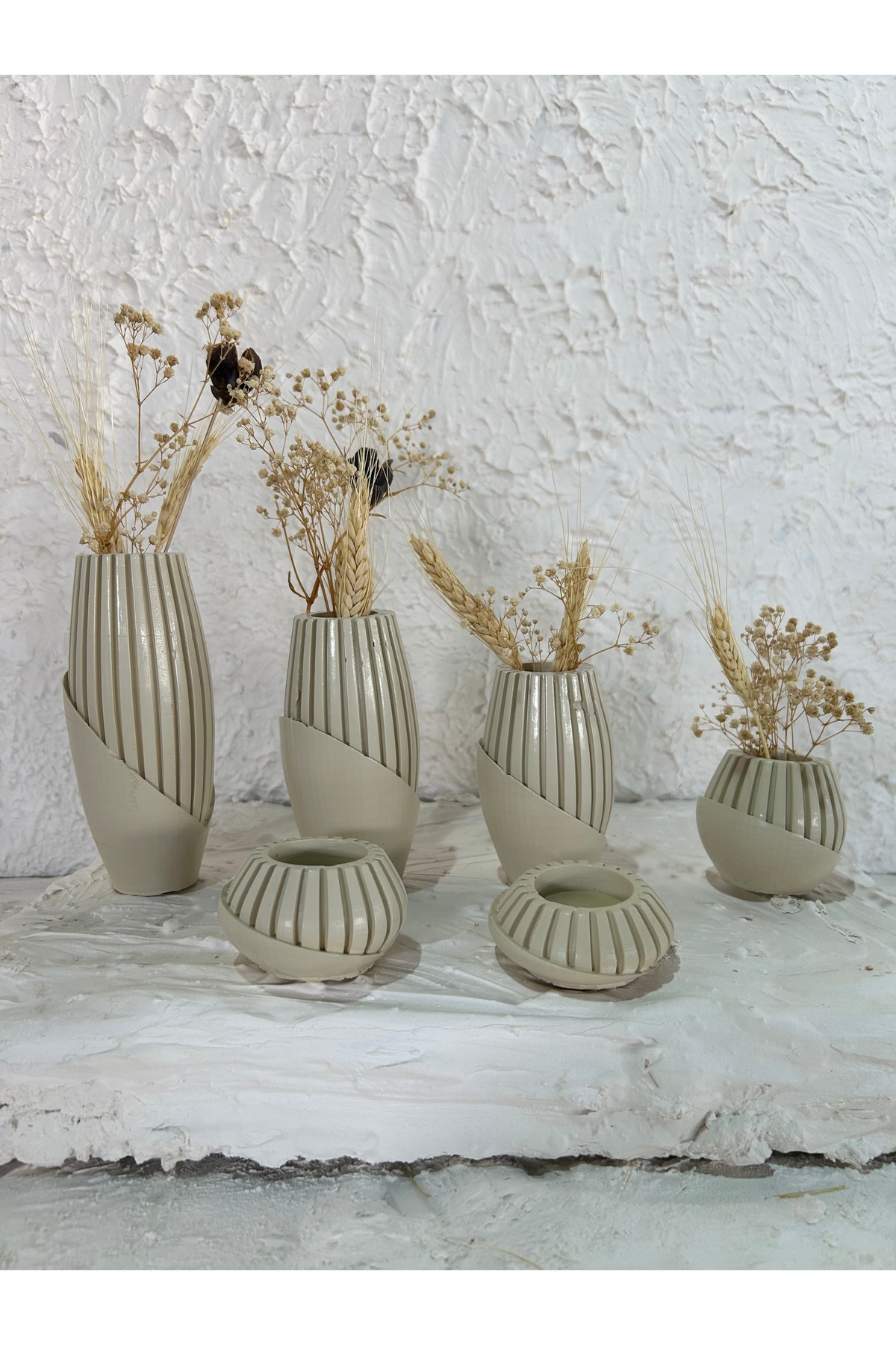 Zigzag Home-Decorative 6 Piece Bohemian Style Vase and Candle Holder Set, Sequential Size 4 Piece Vase Set with 2 Piece Candle Holder 1