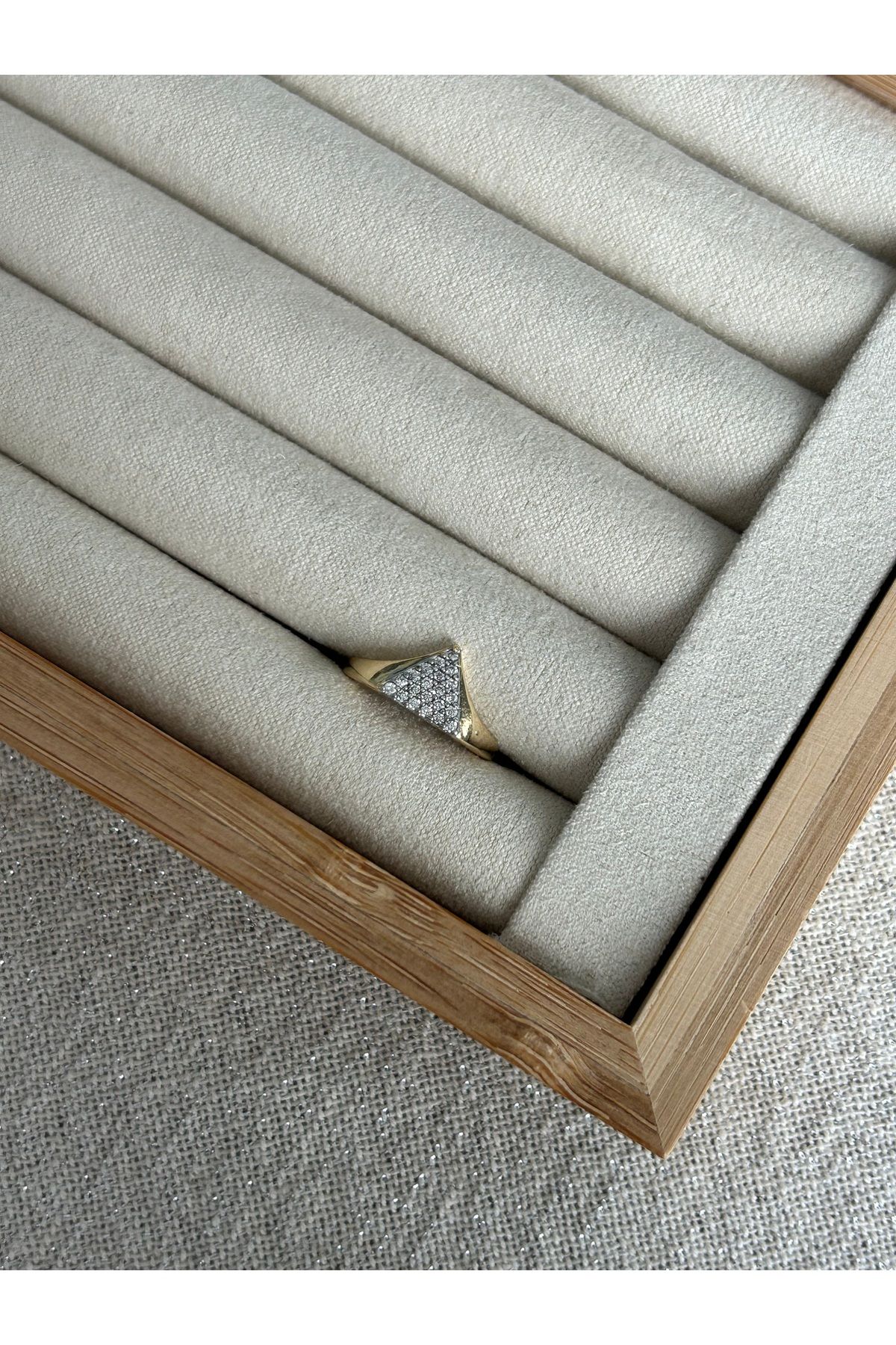 ringbox-Double Color Zircon Stone Triangle Model Pinky Finger Ring 2