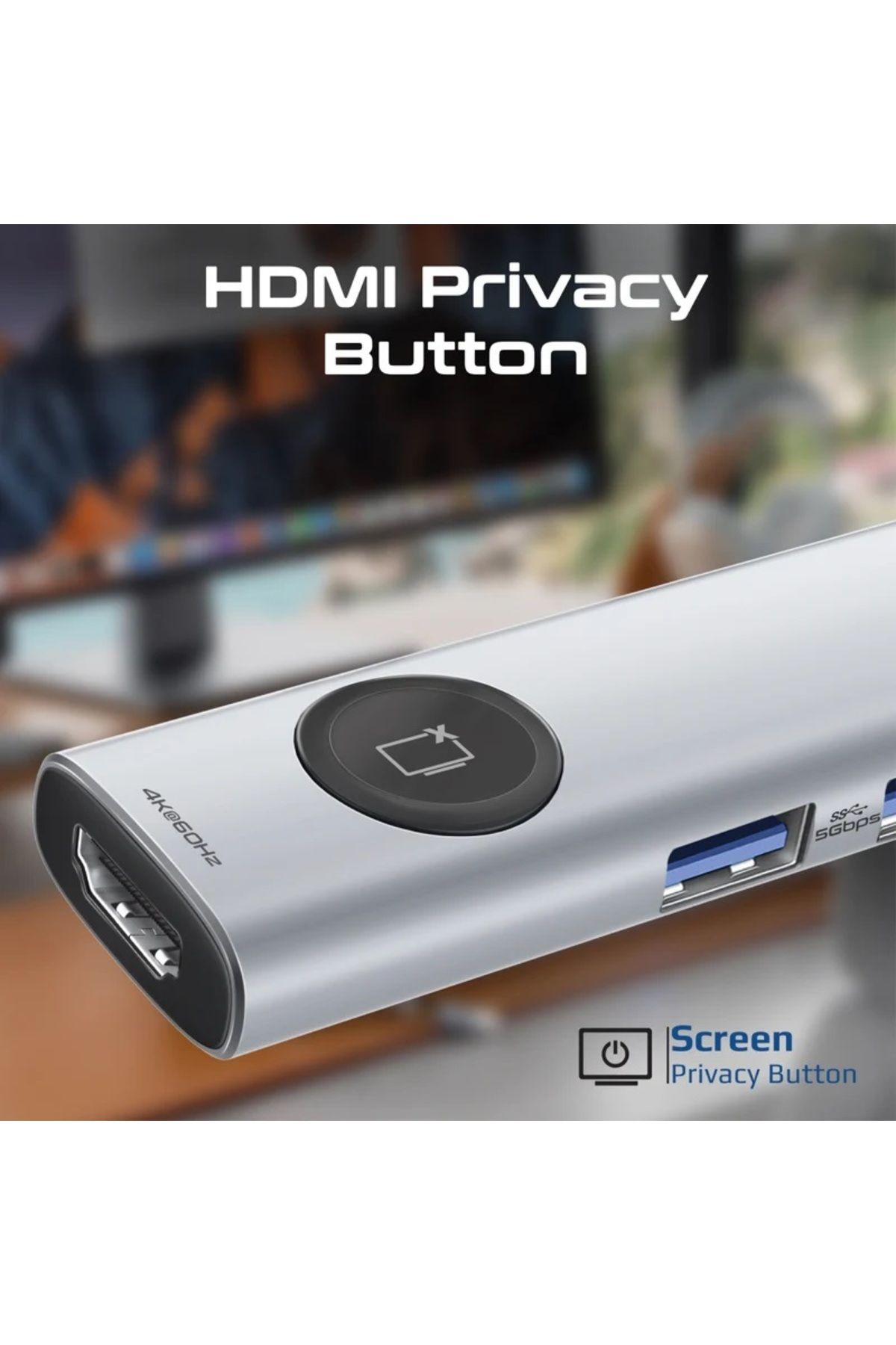 Promate-4K@60Hz Multi-Function High Speed USB-C Hub with Screen Privacy Button 5