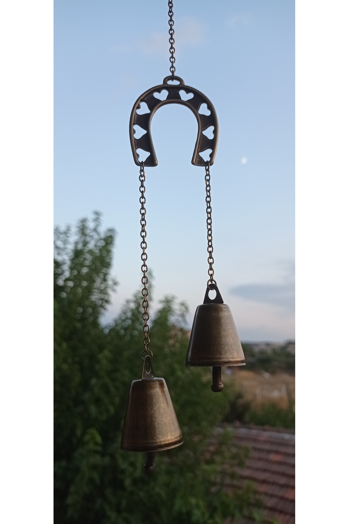 PİRAMİGO Metal Kalpli At Nalı & Rüzgar Çanı Şanslı Çan Kapı Bahçe Balkon İç dış Mekan