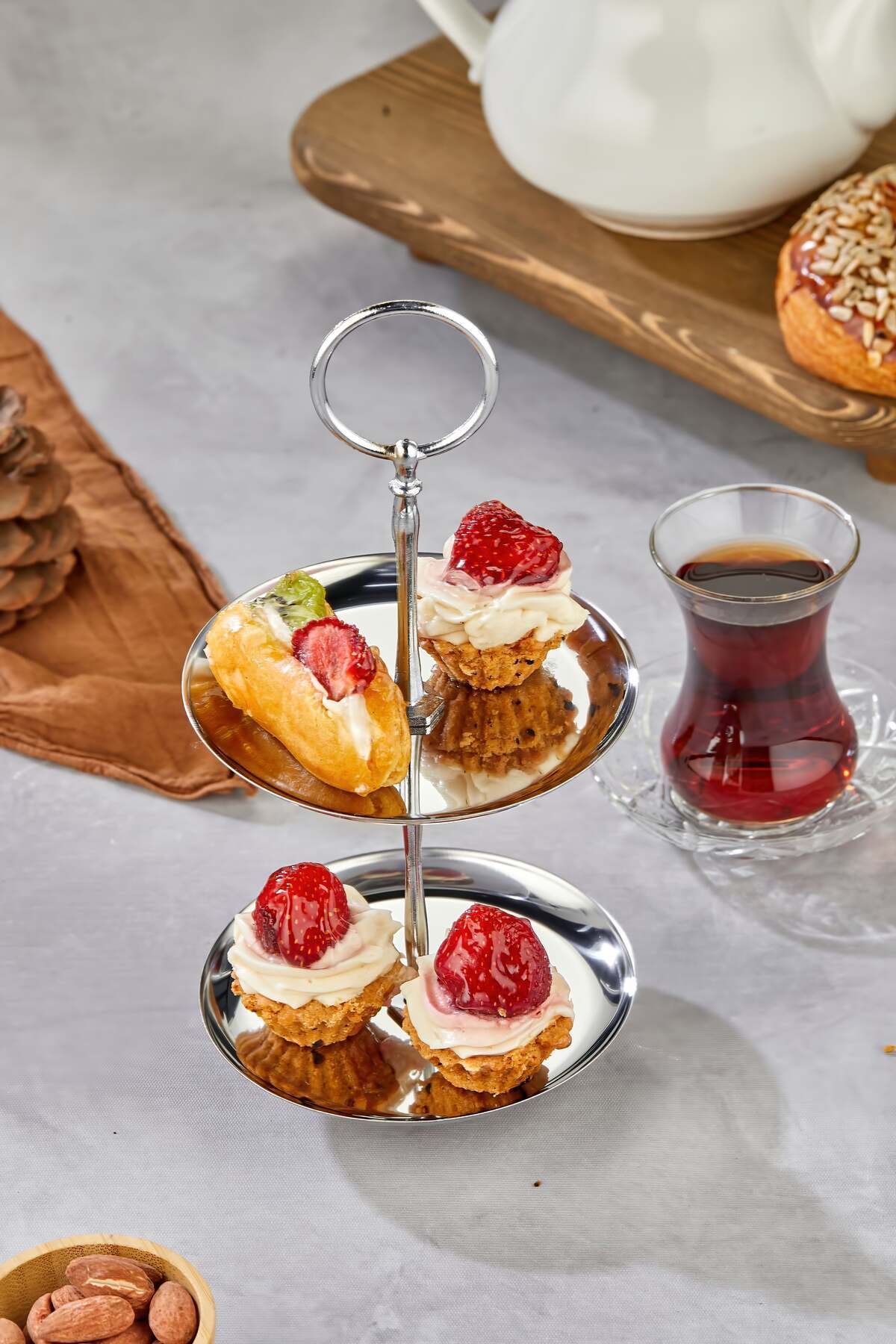 Turkco Krom İki Katlı Çerezlik, Tatlı ve Lokum Sunumluk