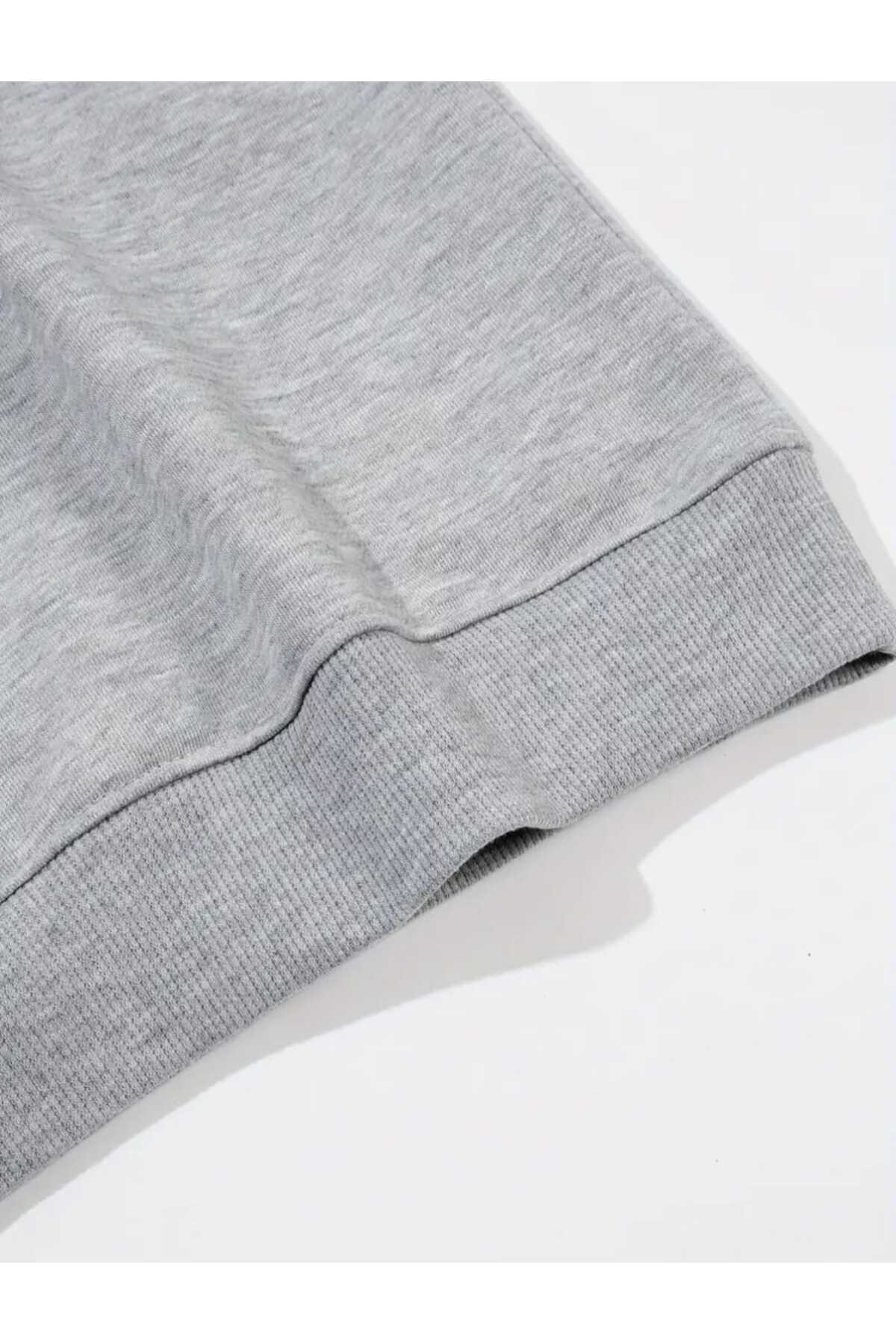 caddekombin  Wildflower Baskılı Bisisklet Yaka Gri Sweatshirt - Görsel 4