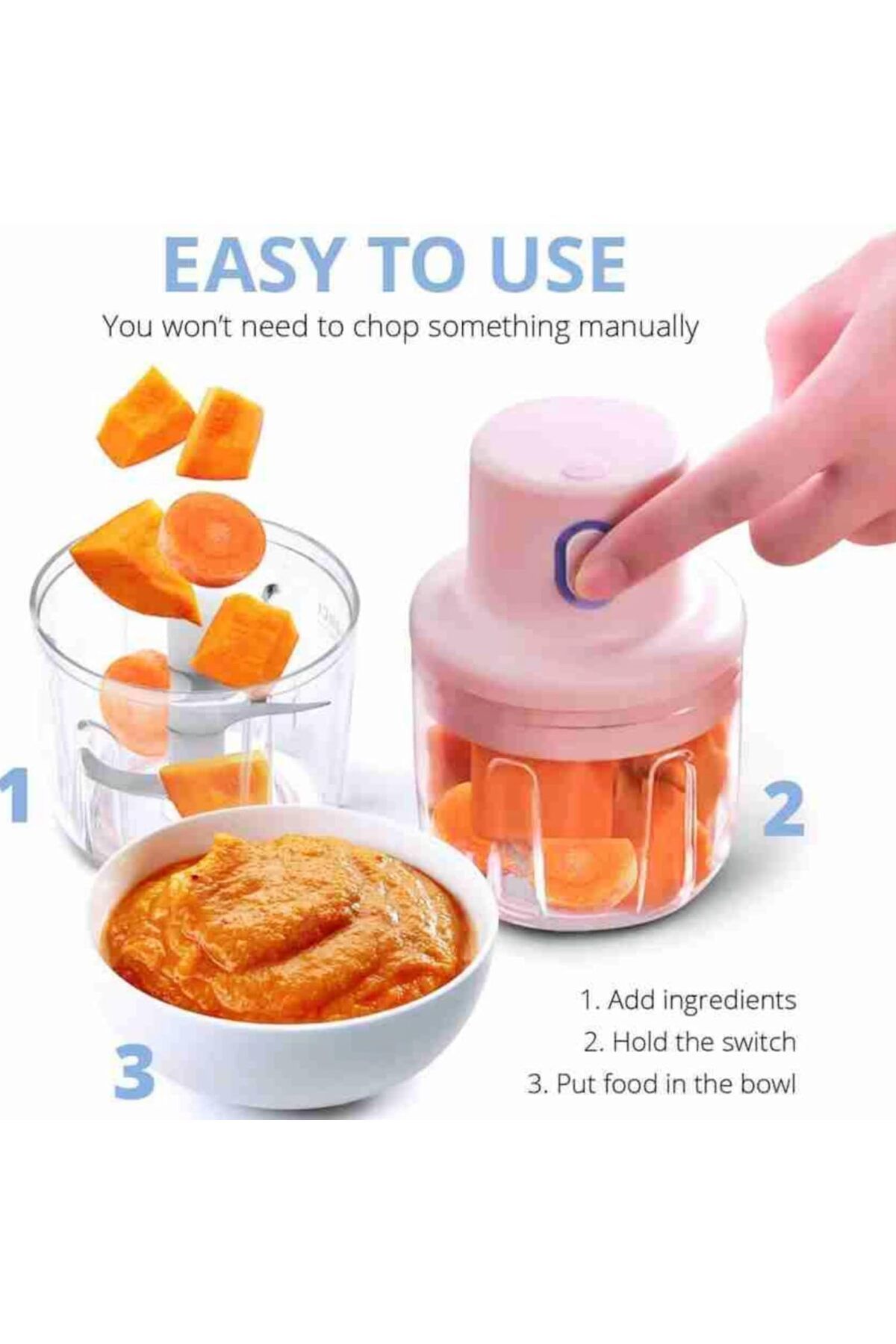SUKILO-Wireless Rechargeable Mini USB Electric Hand Chopper – 250ML Food Processor with Unbreakabl 3