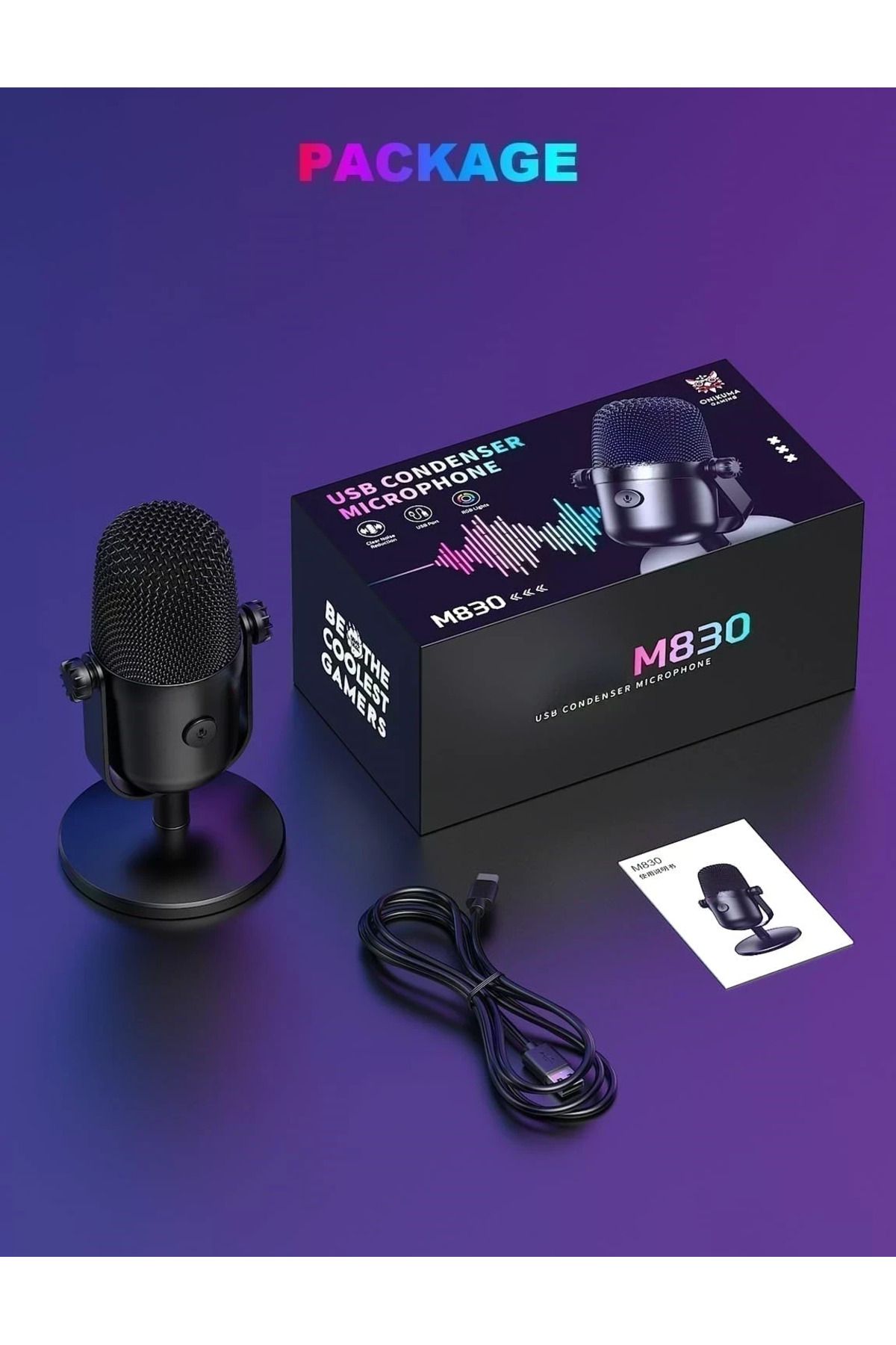 Generic-ميكروفون ألعاب USB مع خاصية كتم الصوت وإلغاء الضوضاء - ميكروفون مكثف RGB للبث المباشر 6