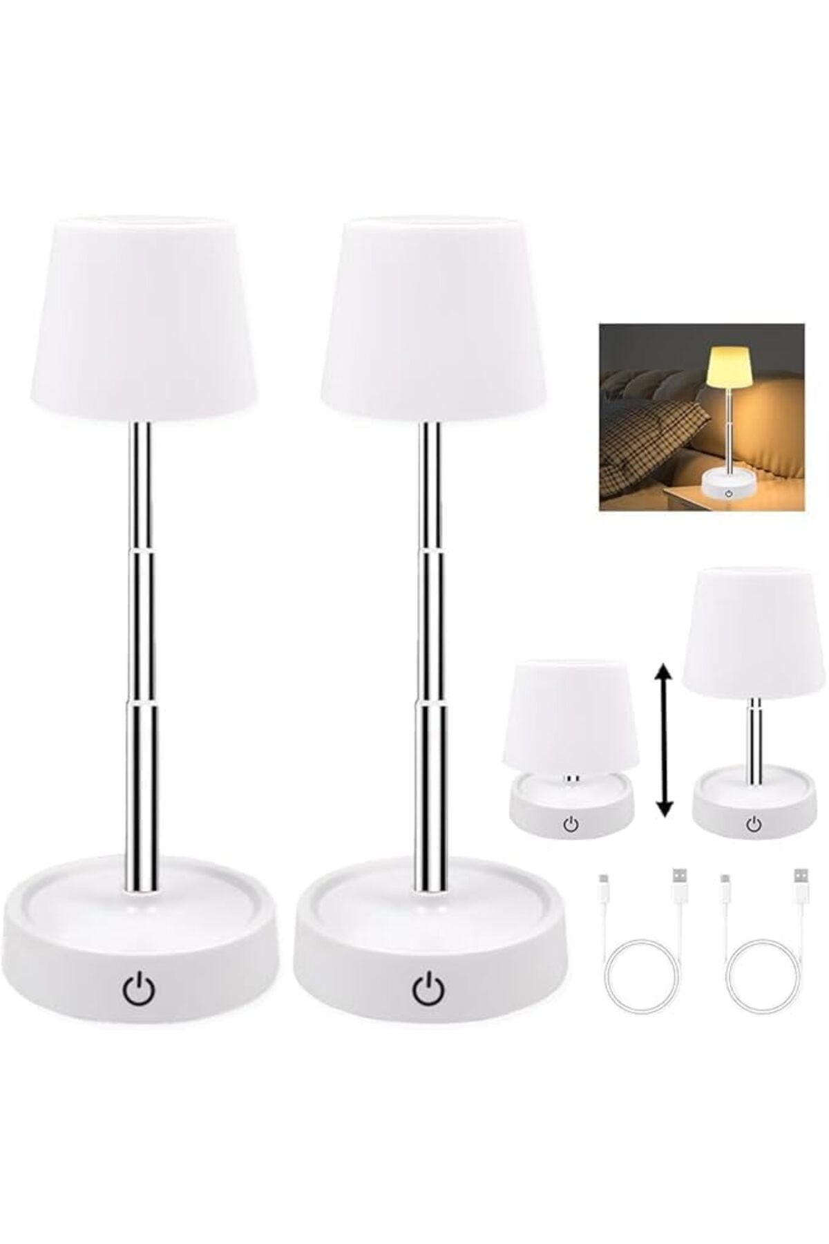 SUKILO-2-Piece Height Adjustable LED Desk Lamps – Dimmable, USB Rechargeable, Wireless Touch Table 1