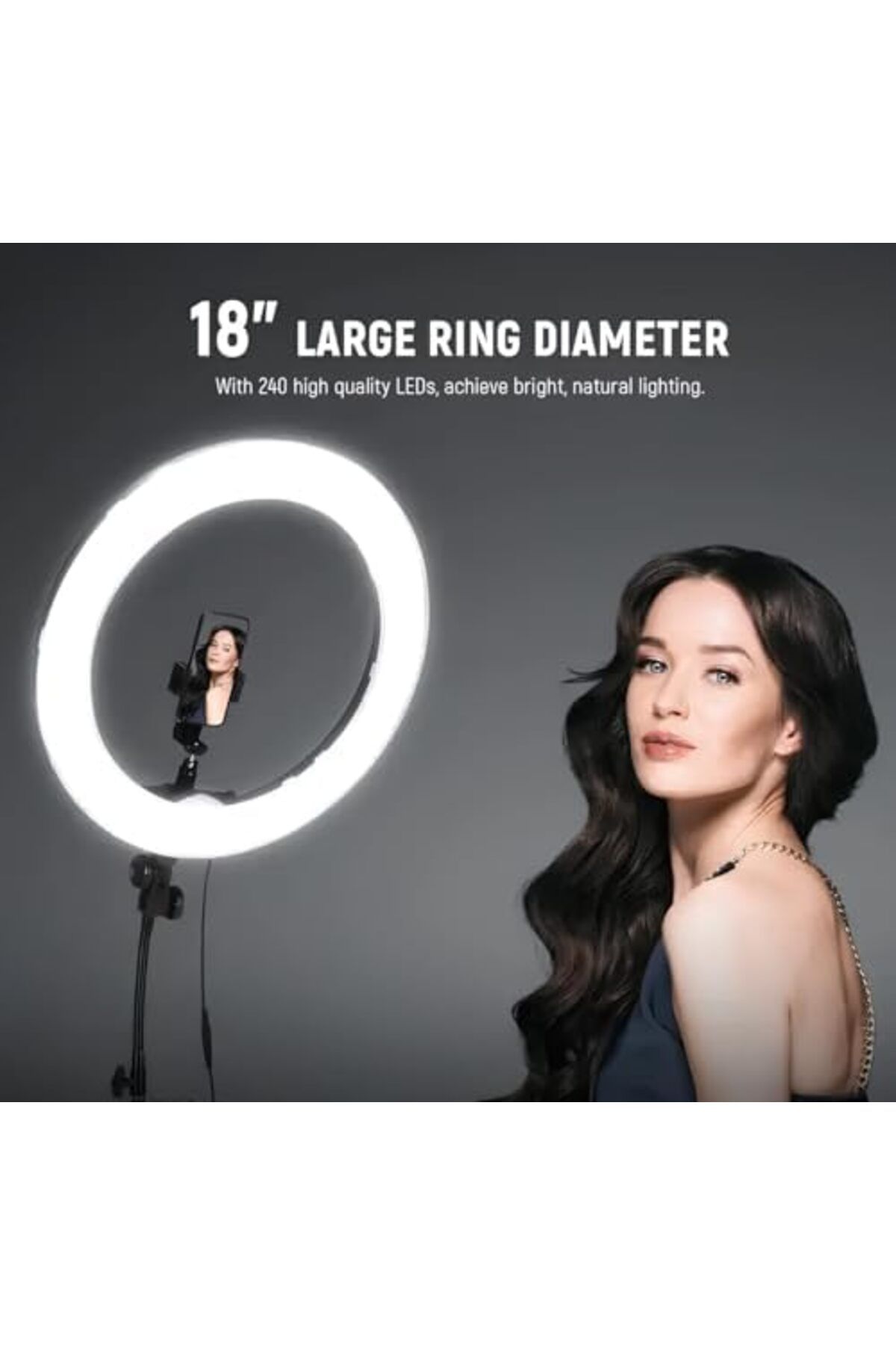 SUKILO-18" Soft Ring LED Light with Remote, 3 Phone Holders, 2700K-6500K Color Temp, USB Charging, S 8
