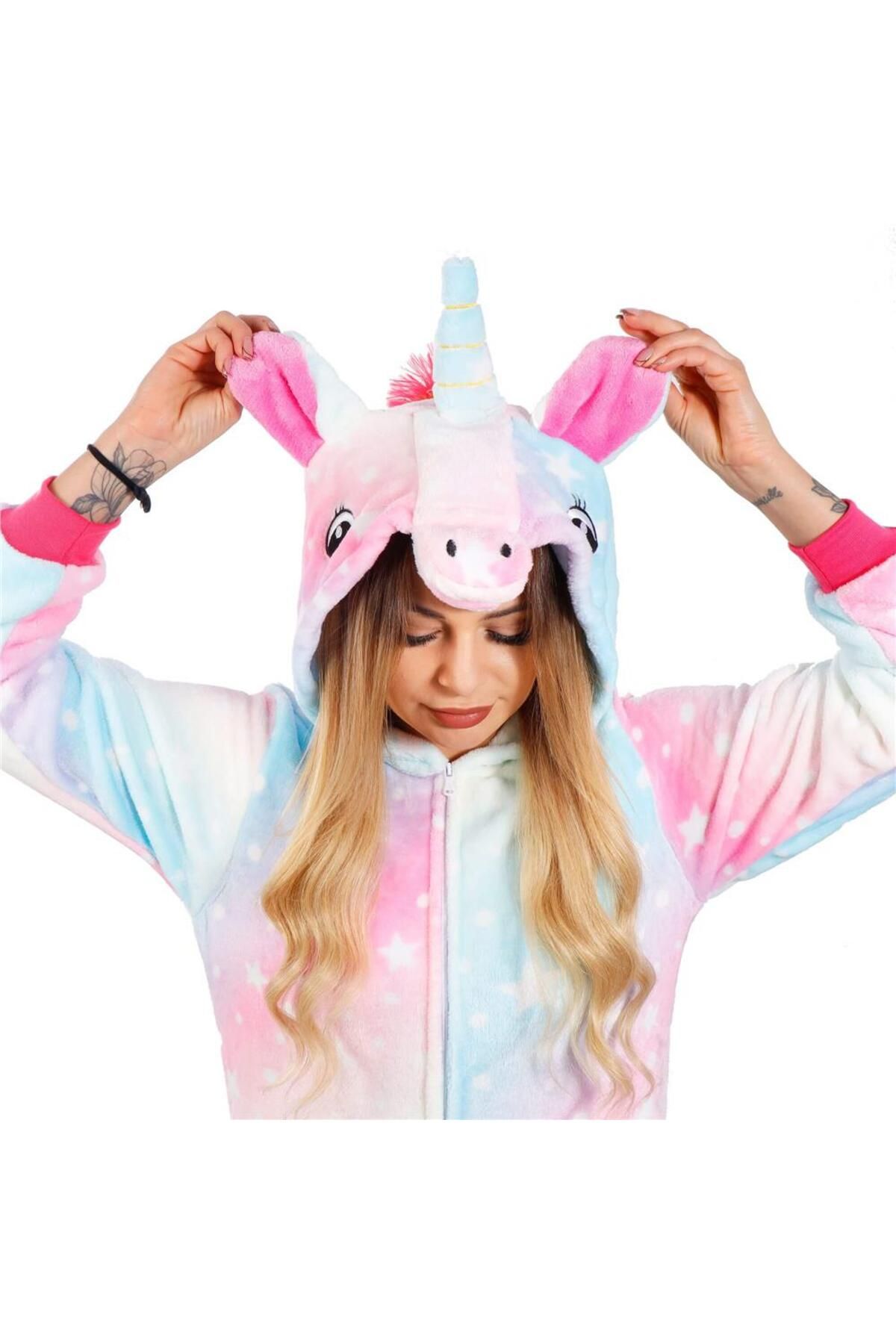 SERSIMO-Pijama tip salopeta pentru dama, model unicorn, marime M 16