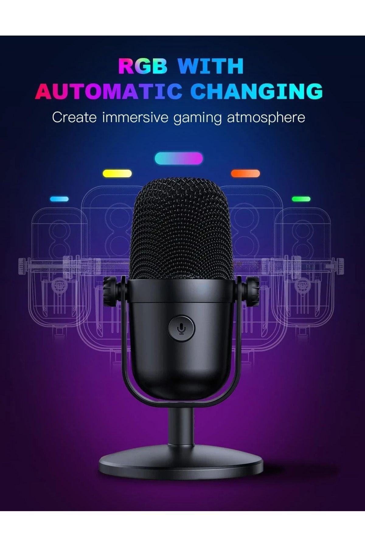 Generic-ميكروفون ألعاب USB مع خاصية كتم الصوت وإلغاء الضوضاء - ميكروفون مكثف RGB للبث المباشر 3