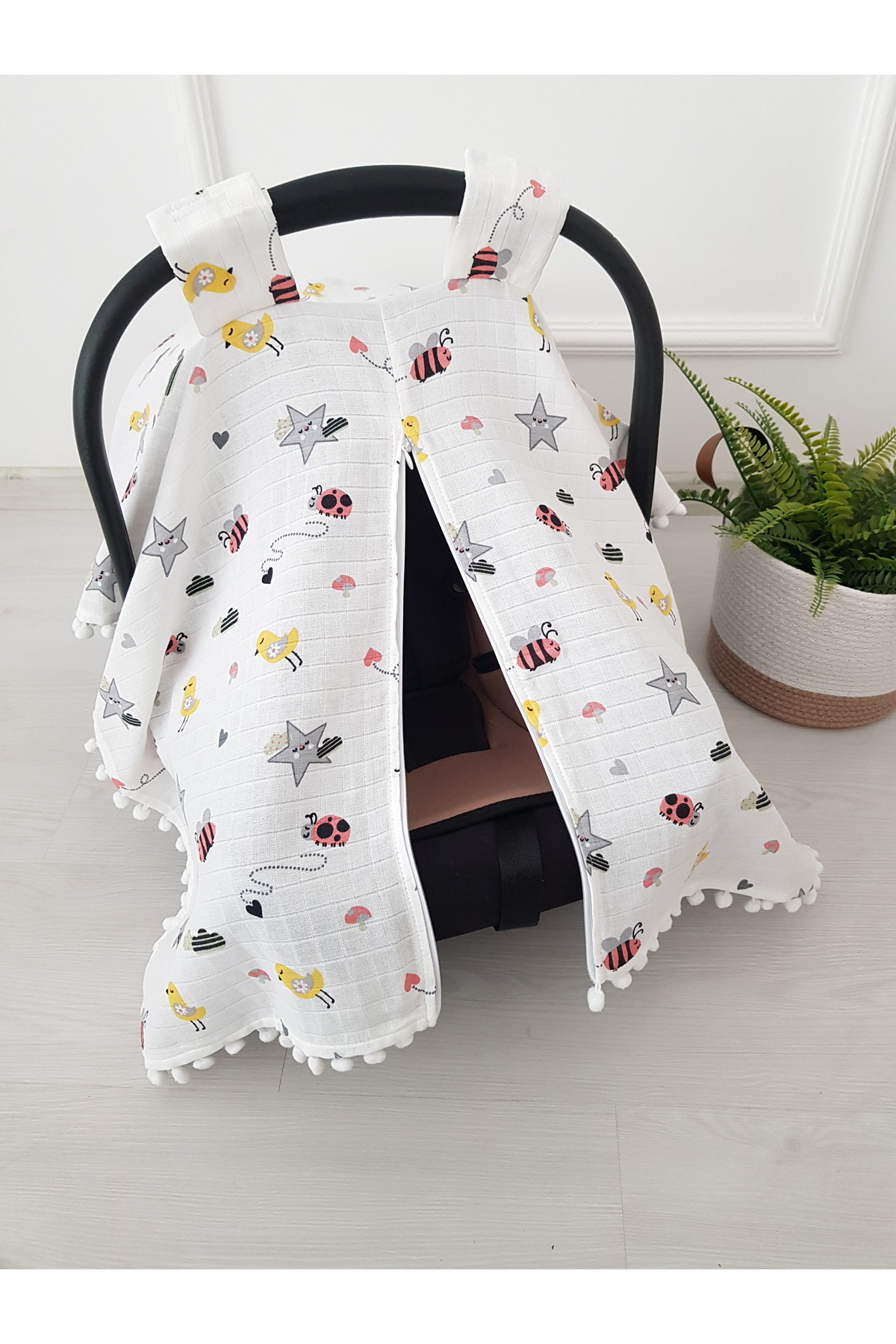 artıbebe %100 Pamuk Desenli Fermuarlı Müslin Puset Örtüsü