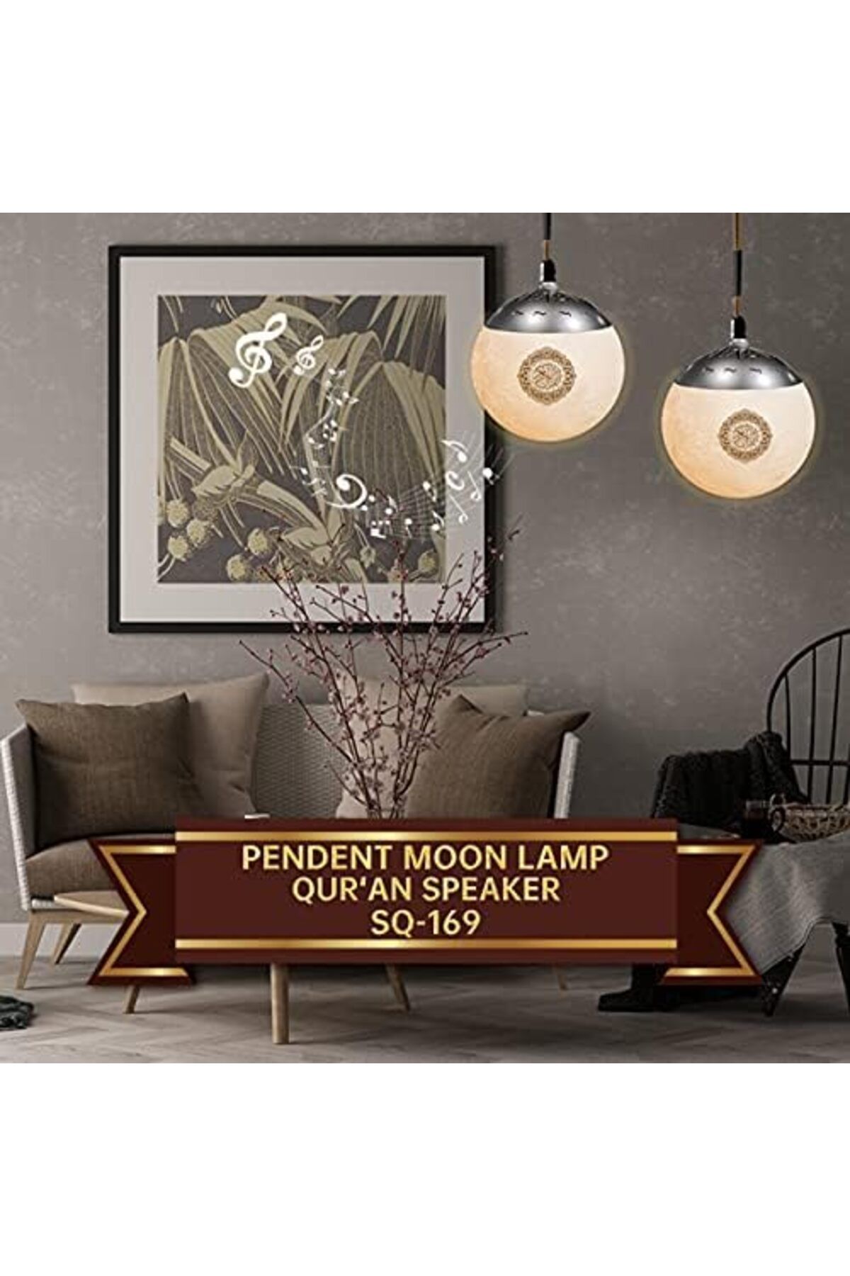 SUKILO-Pendant Moon Lamp with Quran Speaker, Remote Control, Colorful Dimming, Fast Surah Selection, 3