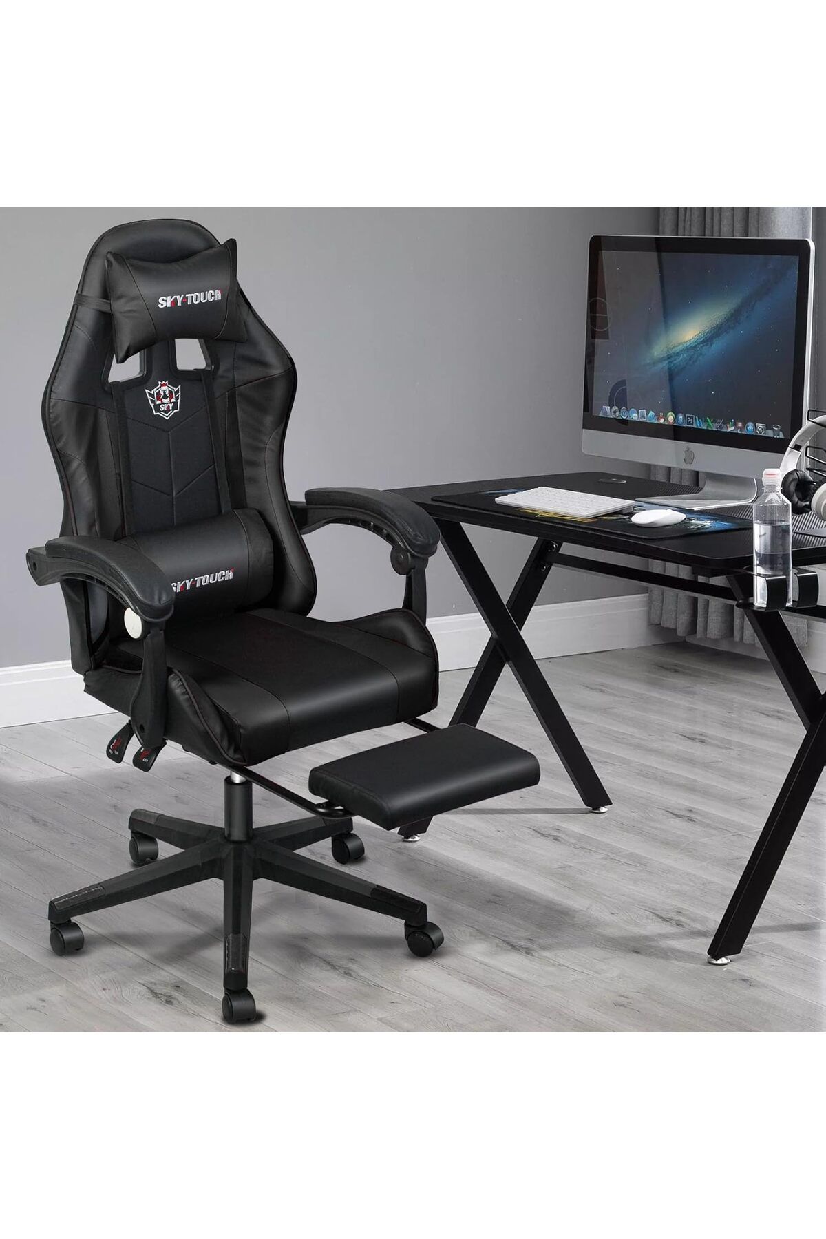 SKY TOUCH-SKY-TOUCH Computer Gaming Chair, Adjustable Height Desk Chair with Rest Foot Rest, Ergonomic Leather 3