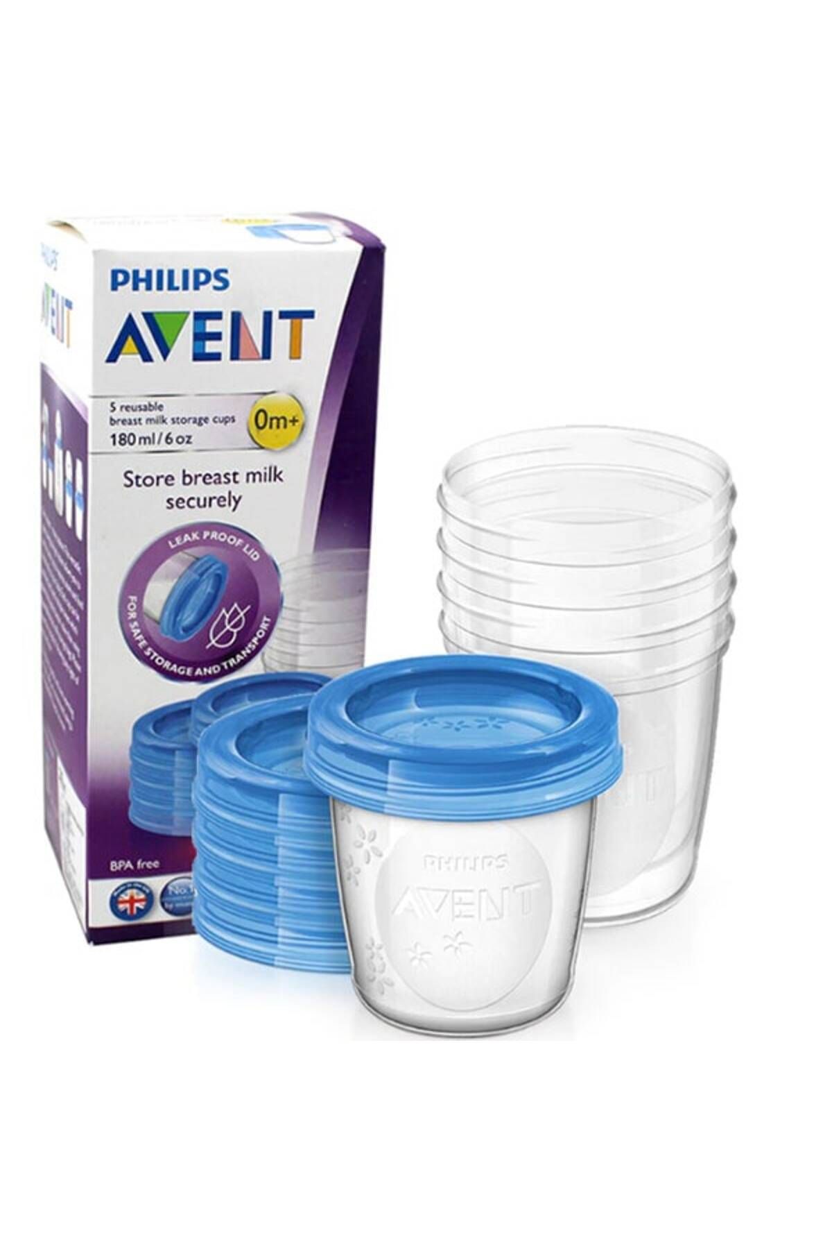 Philips Avent-Set 5 recipiente pentru depozitarea laptelui PHILIPS AVENT SCF619/05, 5 buc x 180 ml, albastru-transparent 2